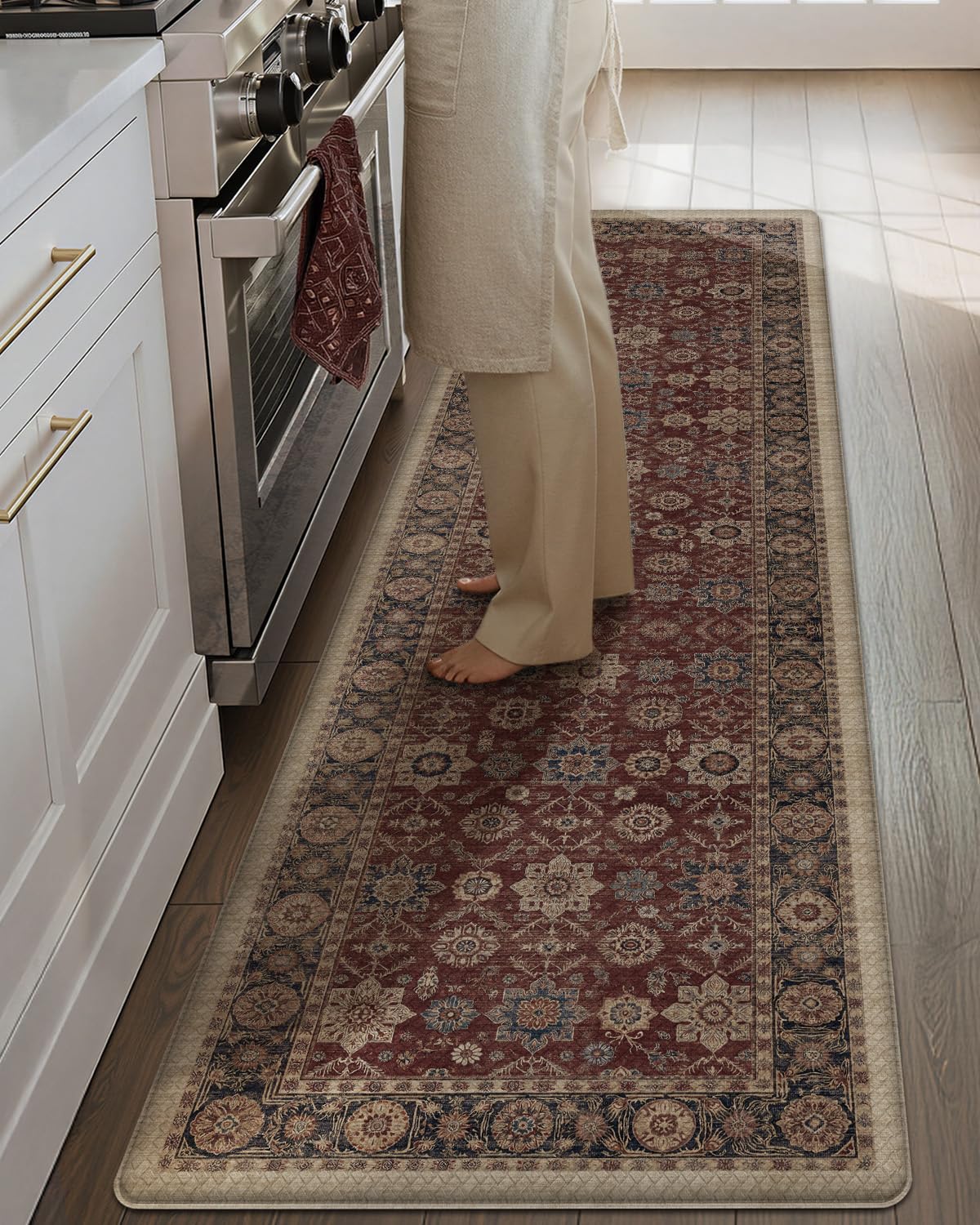 COLOR&GEOMETRY Kitchen Mat 60x220cm Faded Vintage Anti Fatigue, Deep Russet