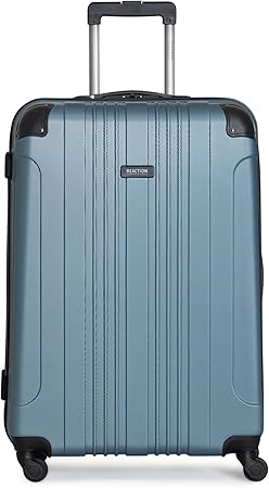 review KENNETH COLE Out Of Bounds Lightweight Durable Hardshell 4-Wheel Spinner Cabin Size Travel Suitcase, Granite Blue, 28-Inch Checked