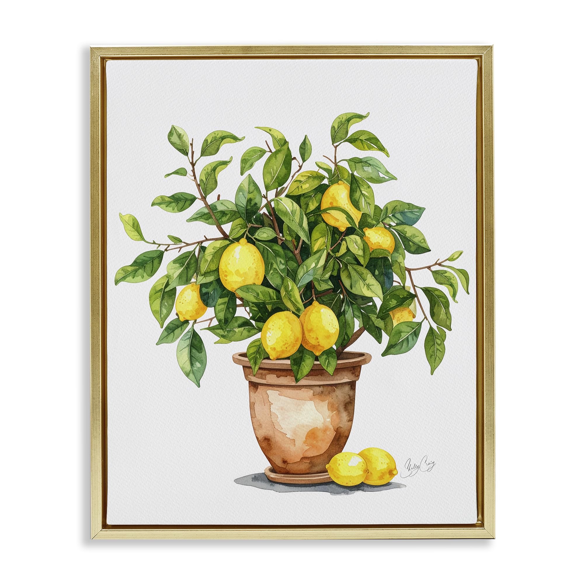 Stupell Industries Metallic Gold (Matte) Potted Lemon Tree Botanical, 24 X 30 Inch Canvas In Floater Frame