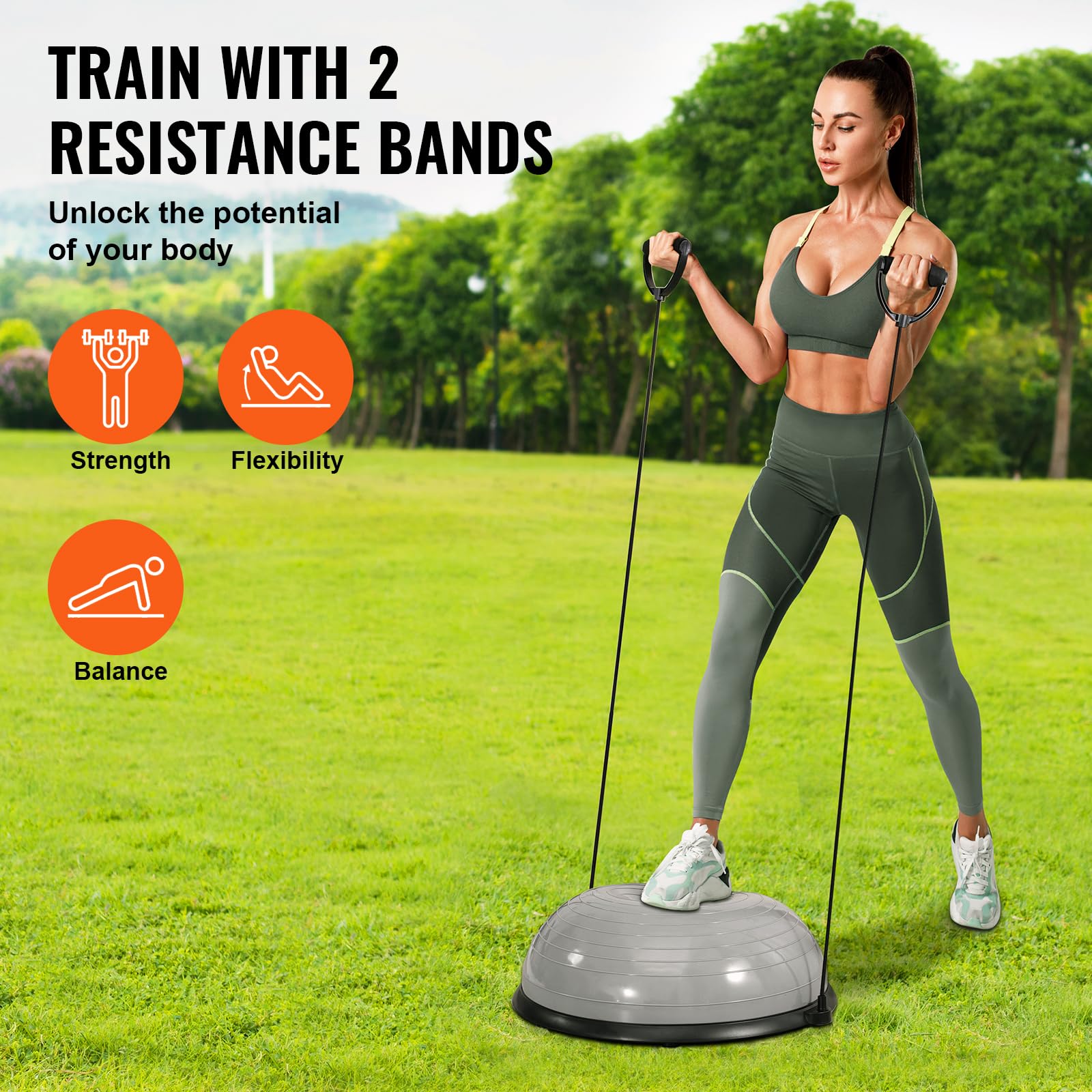 VEVOR Mezza palla da allenamento, per allenamento con palla da 680,4 kg, palla da yoga con fasce di resistenza e pompa a piede, palla fitness per allenamento a casa e palestra per tutto il corpo