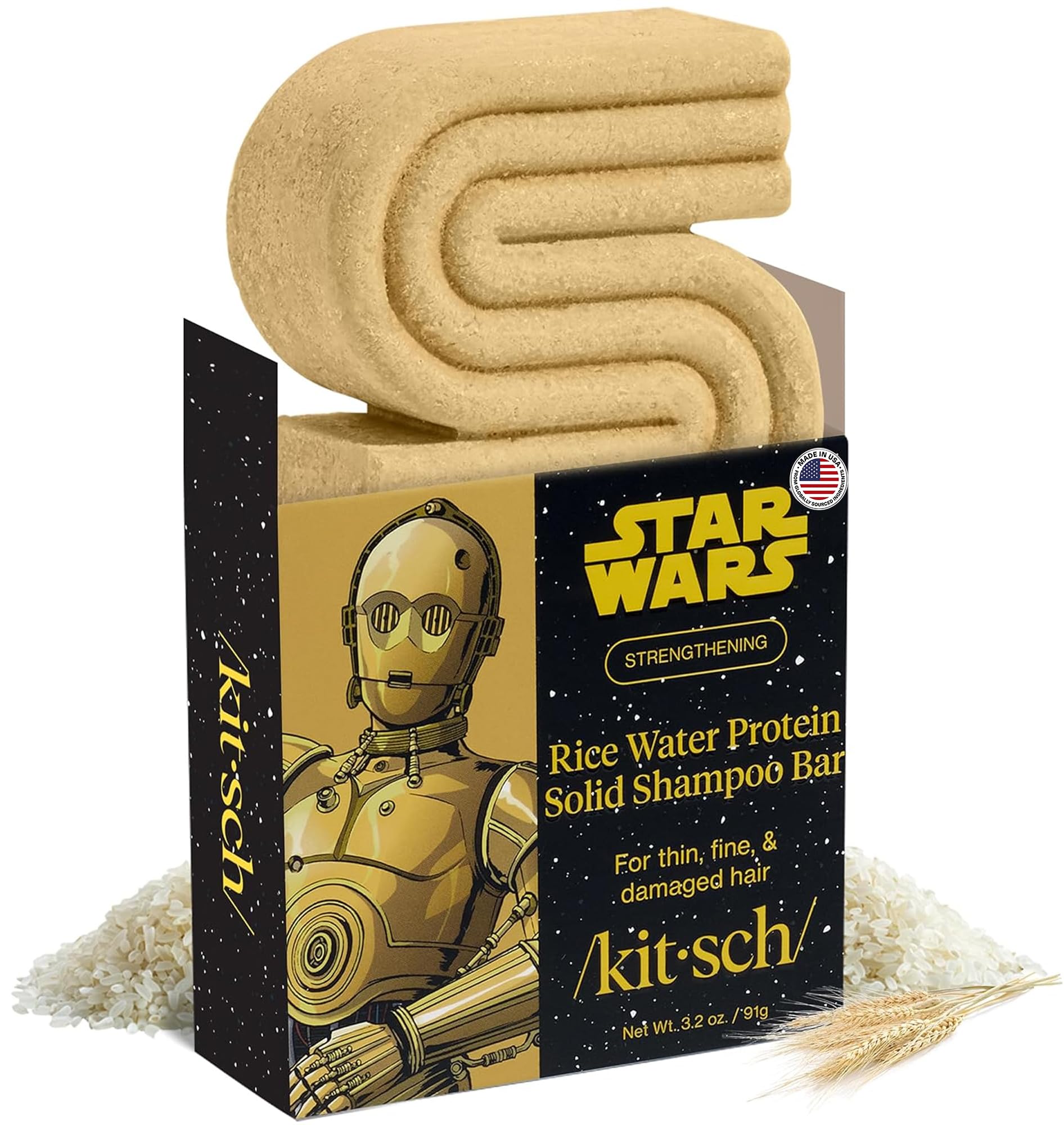 Kitsch Rice Water Shampoo Bar for Hair Growth x Star Wars C-3PO Design