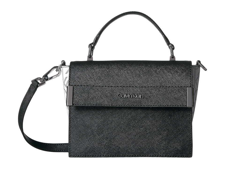 

Calvin Klein Raelynn Saffiano Crossbody (Black/White) Cross Body Handbags