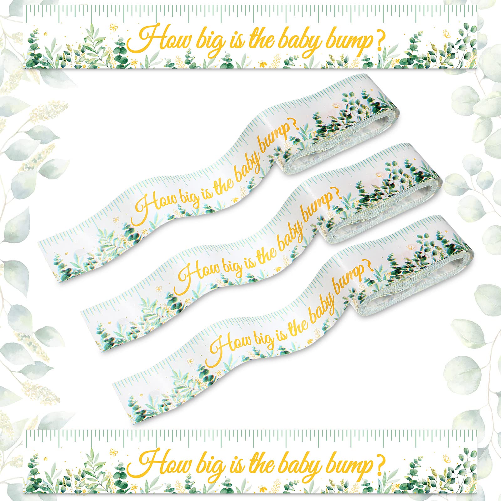 3 Rolls Baby Shower Measure Belly Game Baby Shower Games How Big Is Bump Belly Measuring Tape for Gender Reveal Games Party Supplies, 2 Inch x 115 Ft(