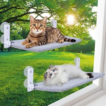 2PC Cat Window Perch, Foldable Cat Window Hammock Sunbathing and Climbing Cats Hammock for Window Bed Bearing 40 Pounds Window Perch for Cats Inside Light Gray,2 Pack