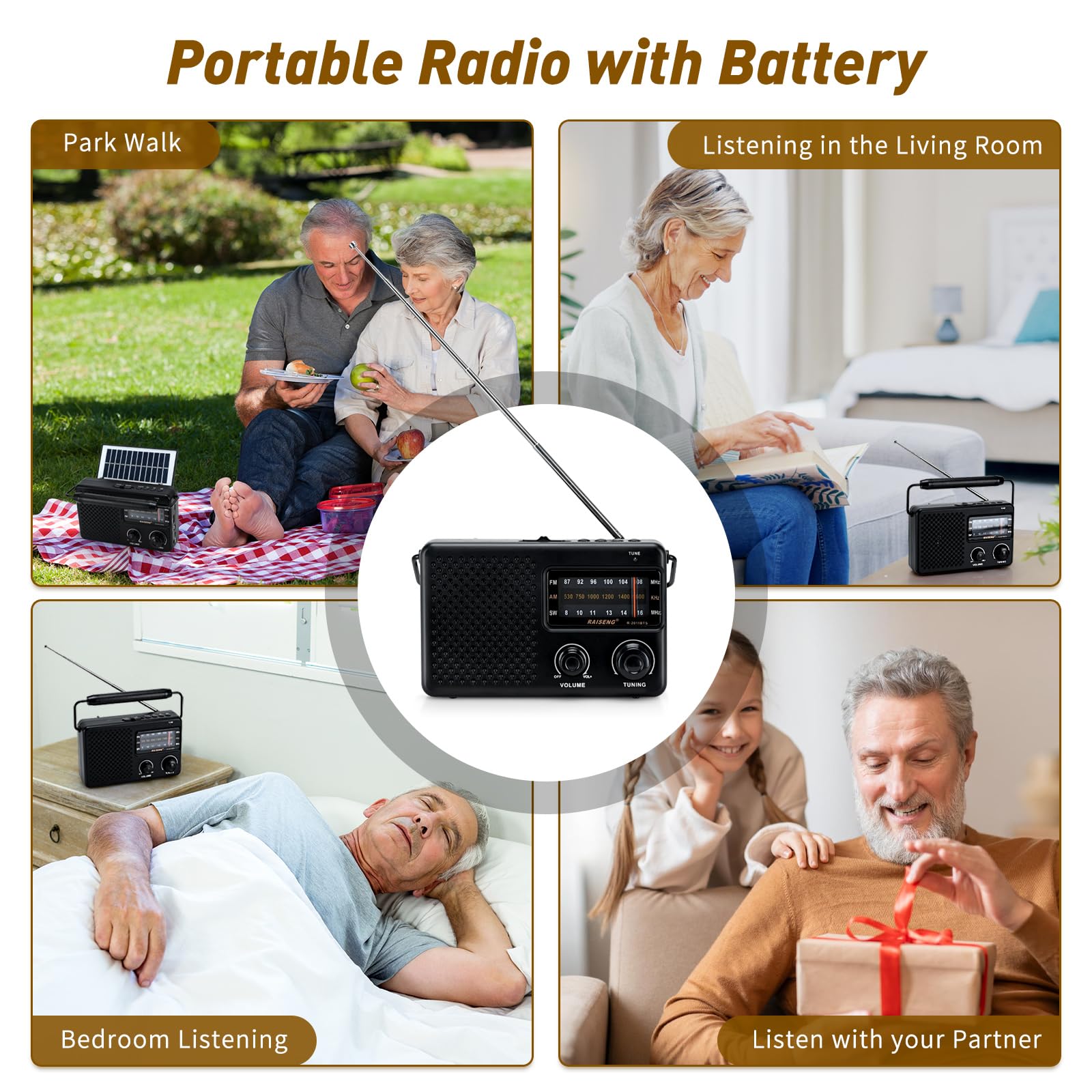 Radio portátil con Bluetooth y energía Solar - Radio Recargable FM/Am/SW, Reproducción USB/TF, Sonido Hi-Fi, Tamaño de Bolsillo para el Aire Libre, Viajes, Uso doméstico (Negro)