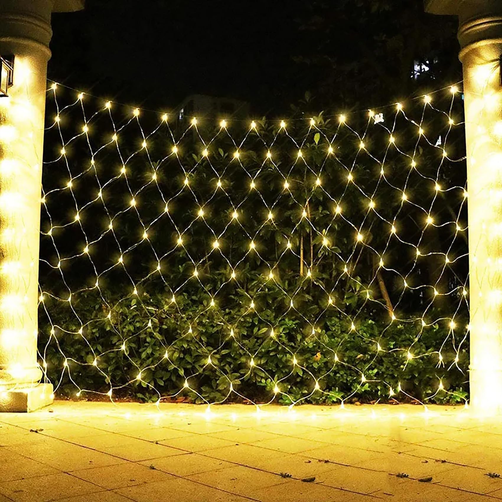 Rete luminosa da giardino, 672 LED a batteria, luci a rete impermeabili con 8 modalità, 6x4 m, per albero di Natale da esterno e interno, cespugli, cortile (Bianco caldo)