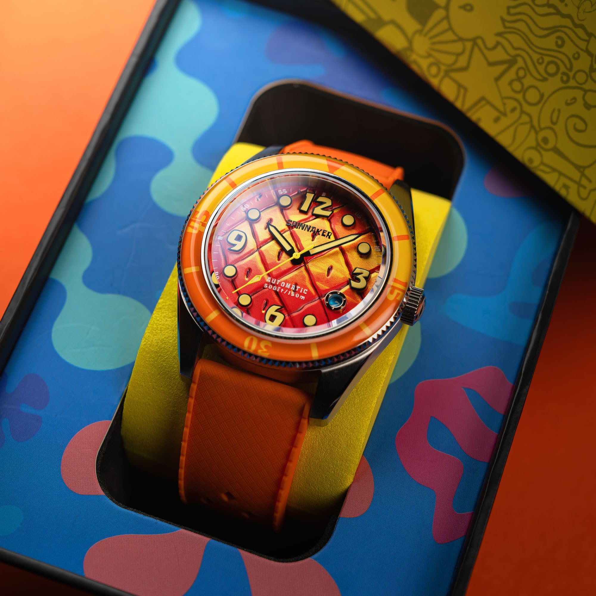 Spinnaker Fleuss SP-5151 - Reloj automático de 43 mm para hombre, diseño de Bob Esponja Squarepants Conch Street, edición limitada con correa de goma