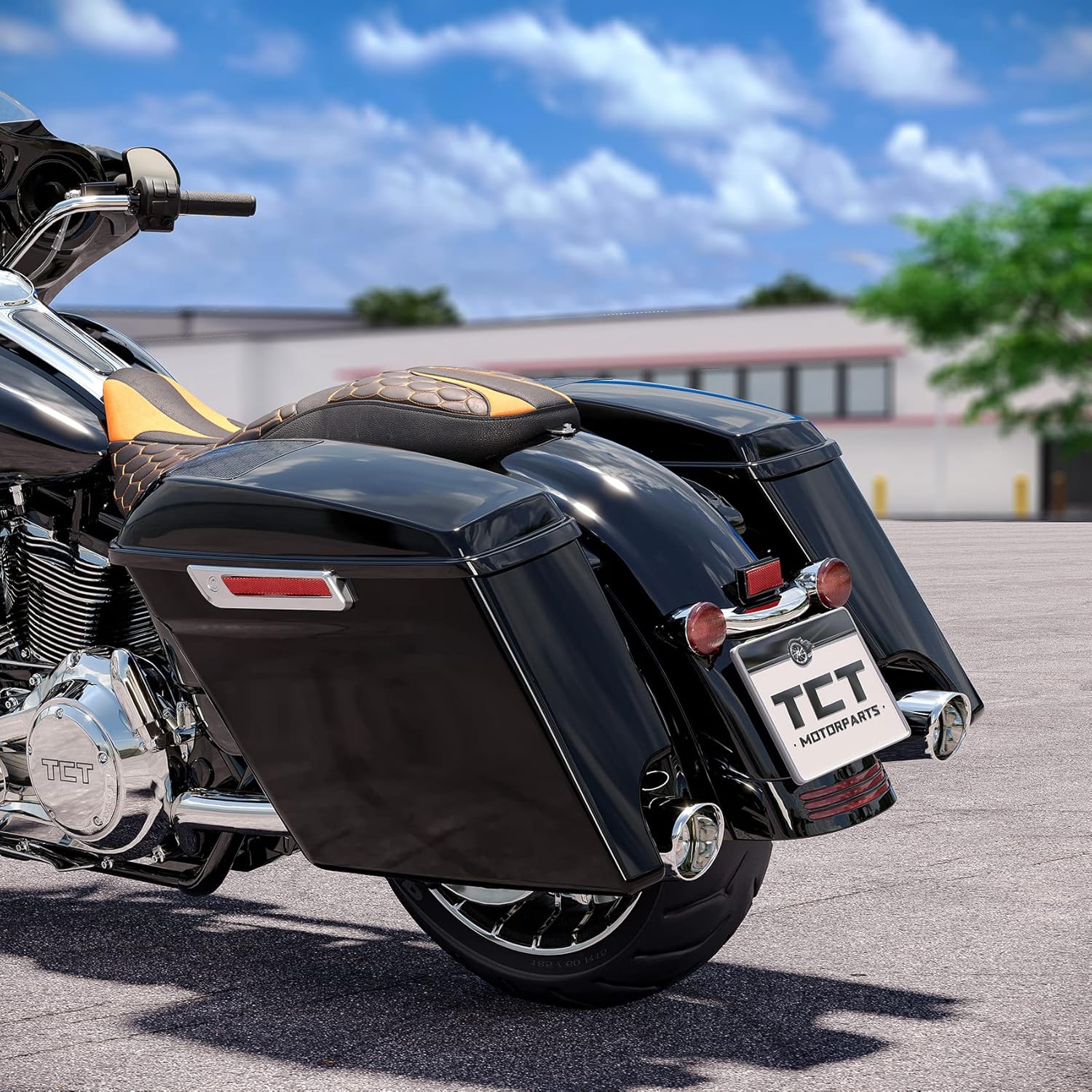 TCT-MOTORPARTS Vivid Black 5'' Stretched Saddlebag Hard Saddle Bags w/ 6x9'' Speaker Lids Fit For 2014-later Harley Touring Models Street Road Glide Road King Electra Glide