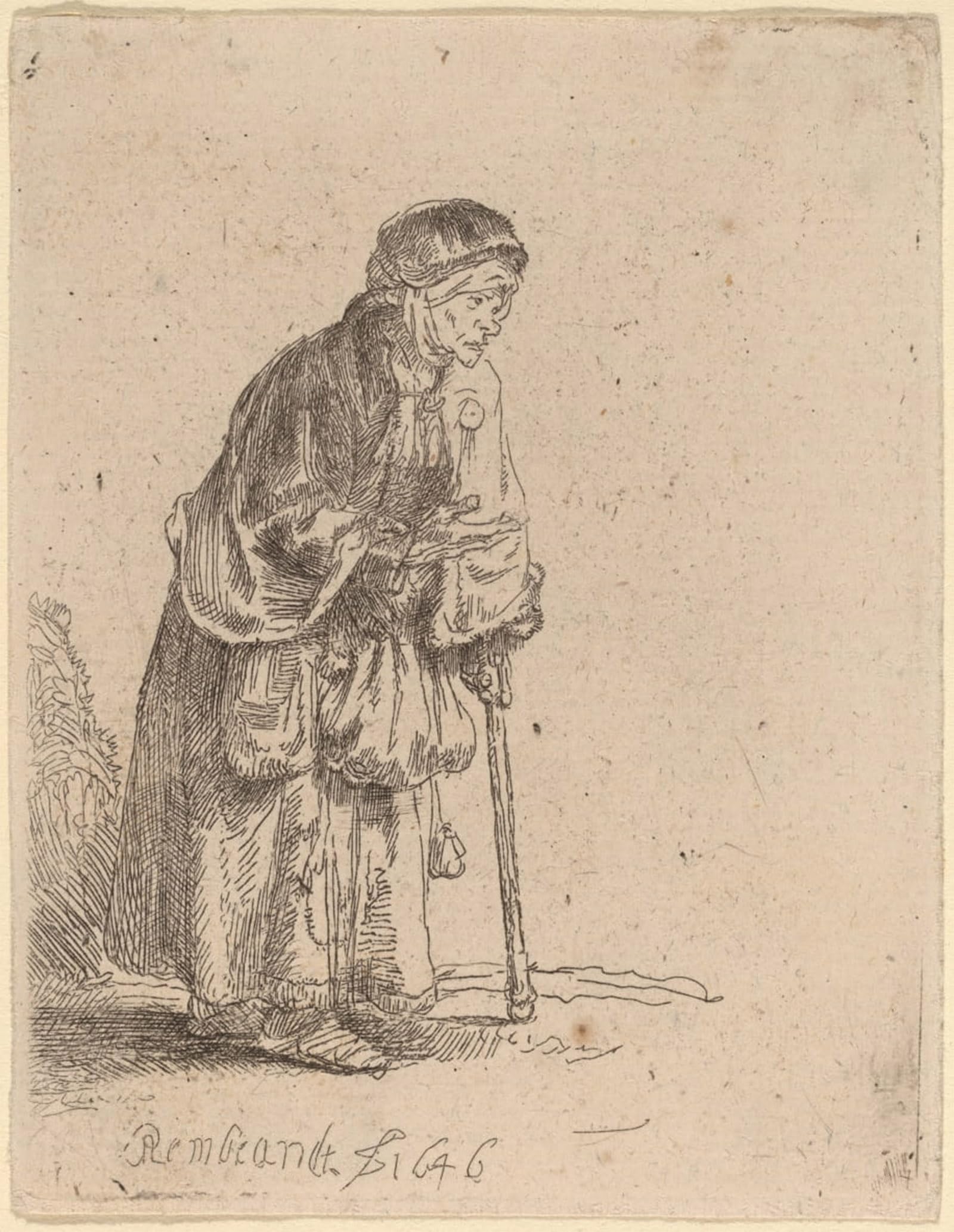 ARTXLXXBN Famous Prints Artwork Pictures Poster Painting Art Beggar woman leaning on a stick by Rembrandt van Rijn Artwork Landscape Pictures for Home Decor 60x90cm