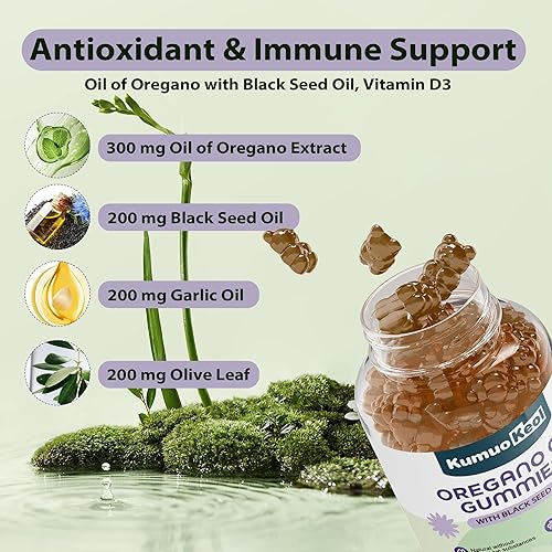 Miniatura 3 de Aceite de orégano con aceite de semilla negra, suplementos de gomitas de aceite de semilla negra con vitamina D3 y vitamina E - Apoyo inmunológico y