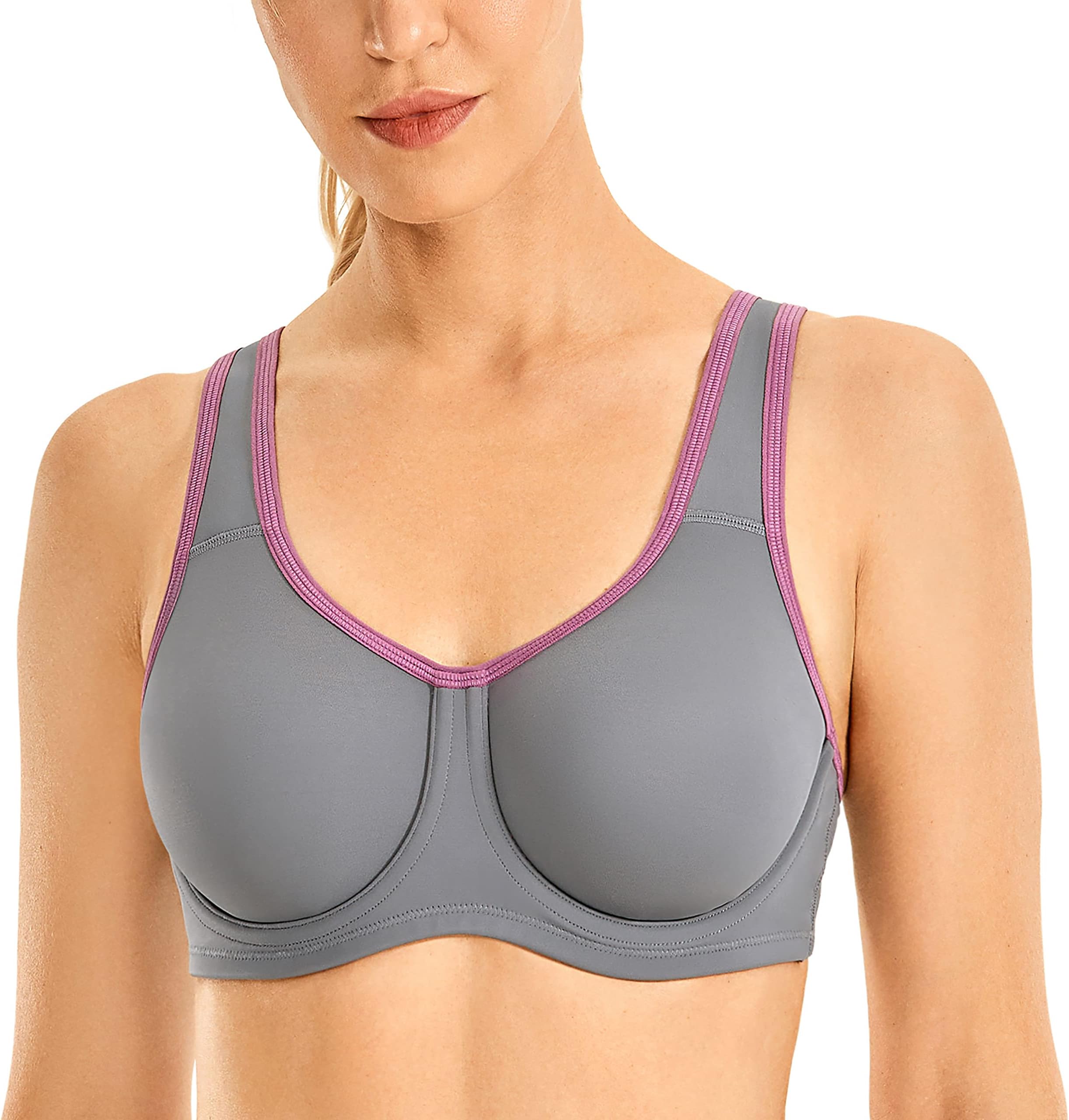 SYROKAN Women's Max Control Solid High Impact Plus Size Underwire Sports Bra