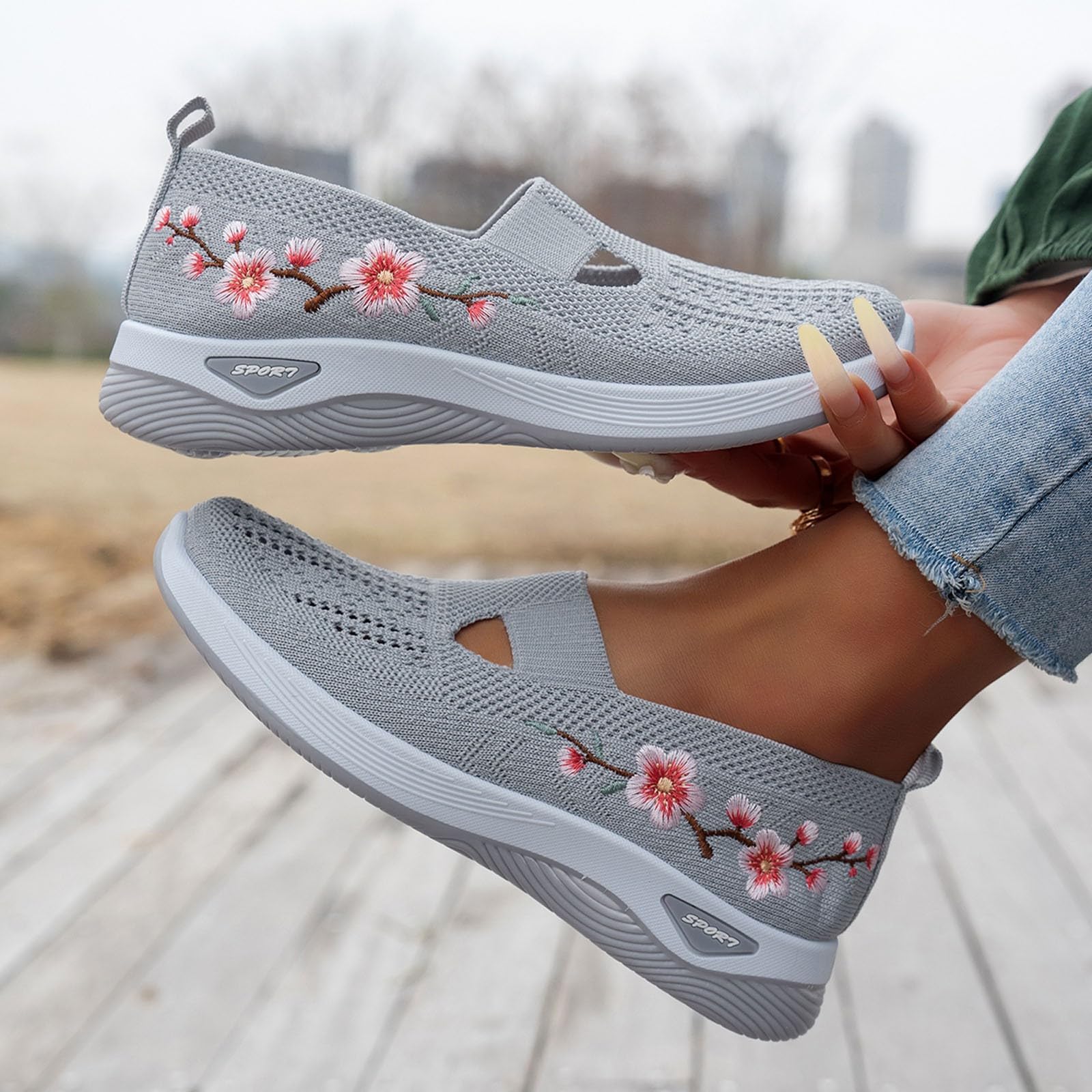 Zapatillas Ortopedicas Mujer Verano Zapatillas sin Cordones para Caminar Comodos y Ligeros Sandalias Palas Transpirables y Antideslizantes Zapatos de Entrenamiento Deportivas Malla Deporte Diabéticos