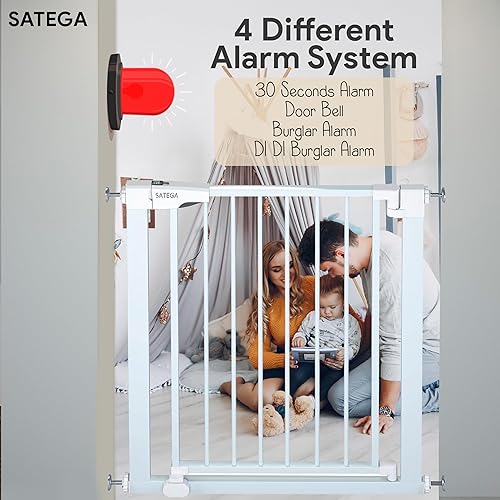 Miniatura 3 de SATEGA Puerta de seguridad para bebés y mascotas y escaleras con sistema de timbre de 4 modos  Seguridad adicional para niños y mascotas  Cierre