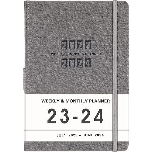 2023-2024 Planner - 12-Month Academic Weekly Monthly Planner 2023-2024, July 2023 - June 2024, 5.75" x 8.25", Saffiano Leather with Thick Paper, Back Pocket with 40 Notes Pages - Grey