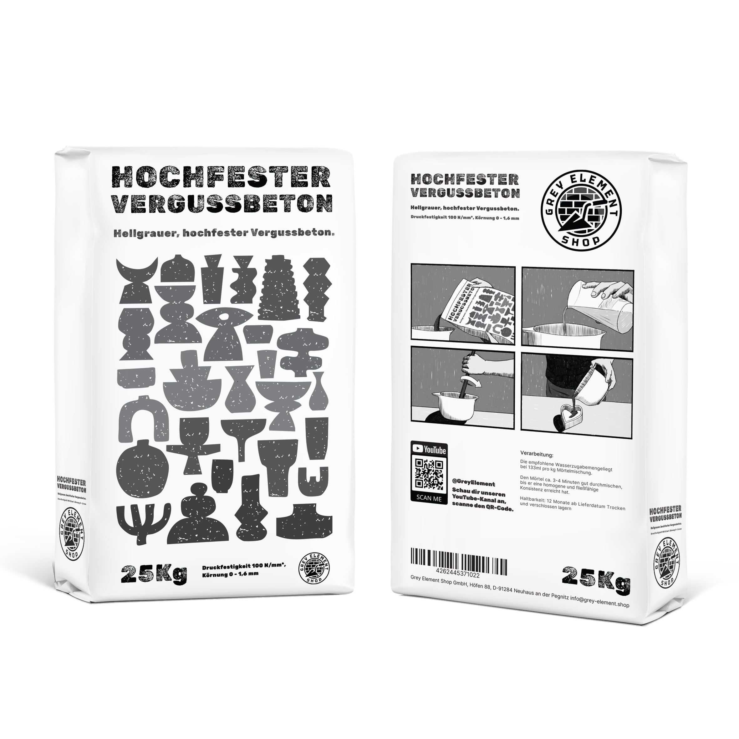 Grey Element Bastelbeton zum Gießen 25 kg einfach zu verarbeiten und schnelle Aushärtung - Hochfestes Gießpulver zum Formen gießen mit spiegelglatten Oberflächen - Gießmasse für Silikonformen