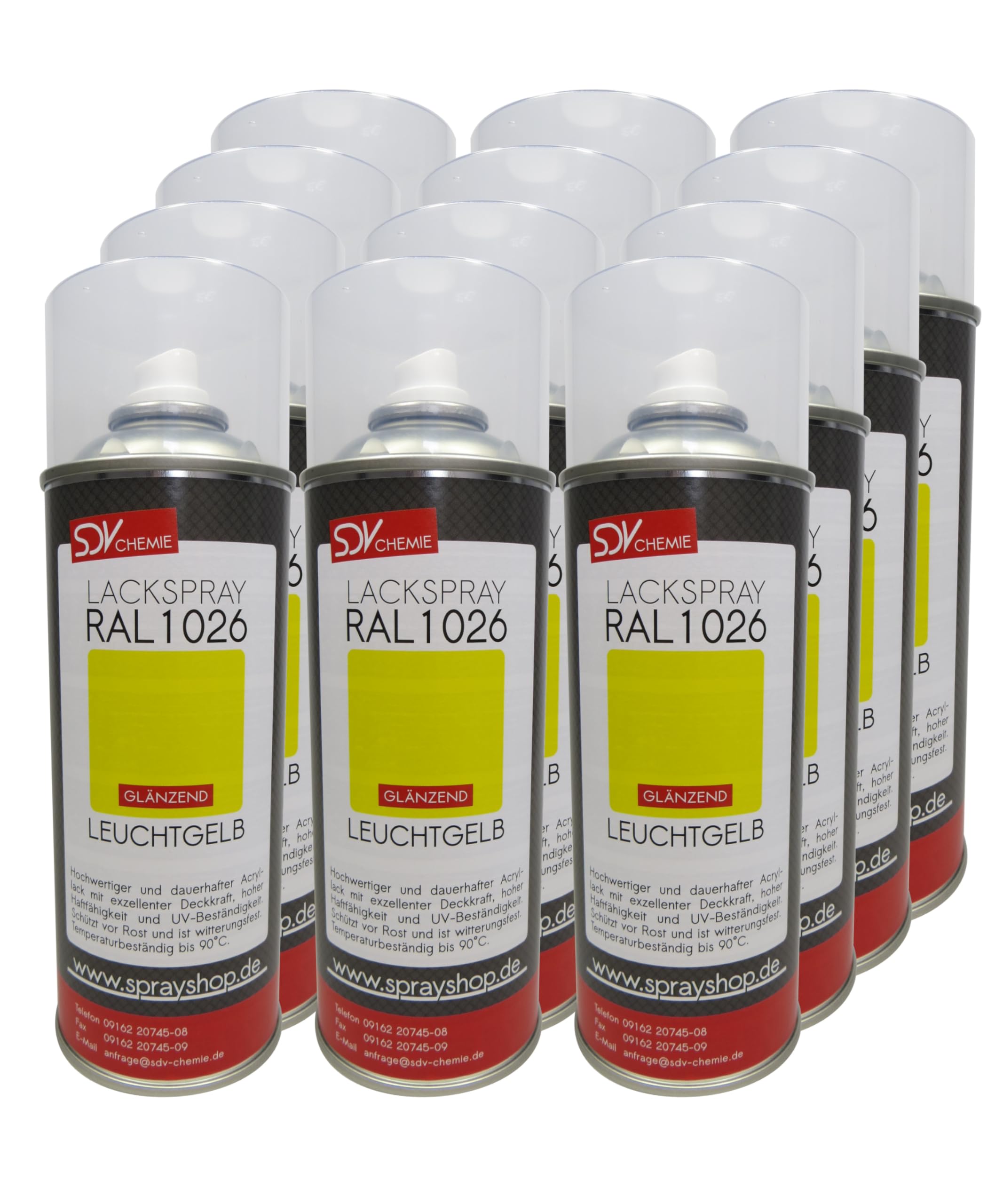SDV Chemie Lackspray RAL 1026 LEUCHTGELB glänzend 12x 400ml Acryllack