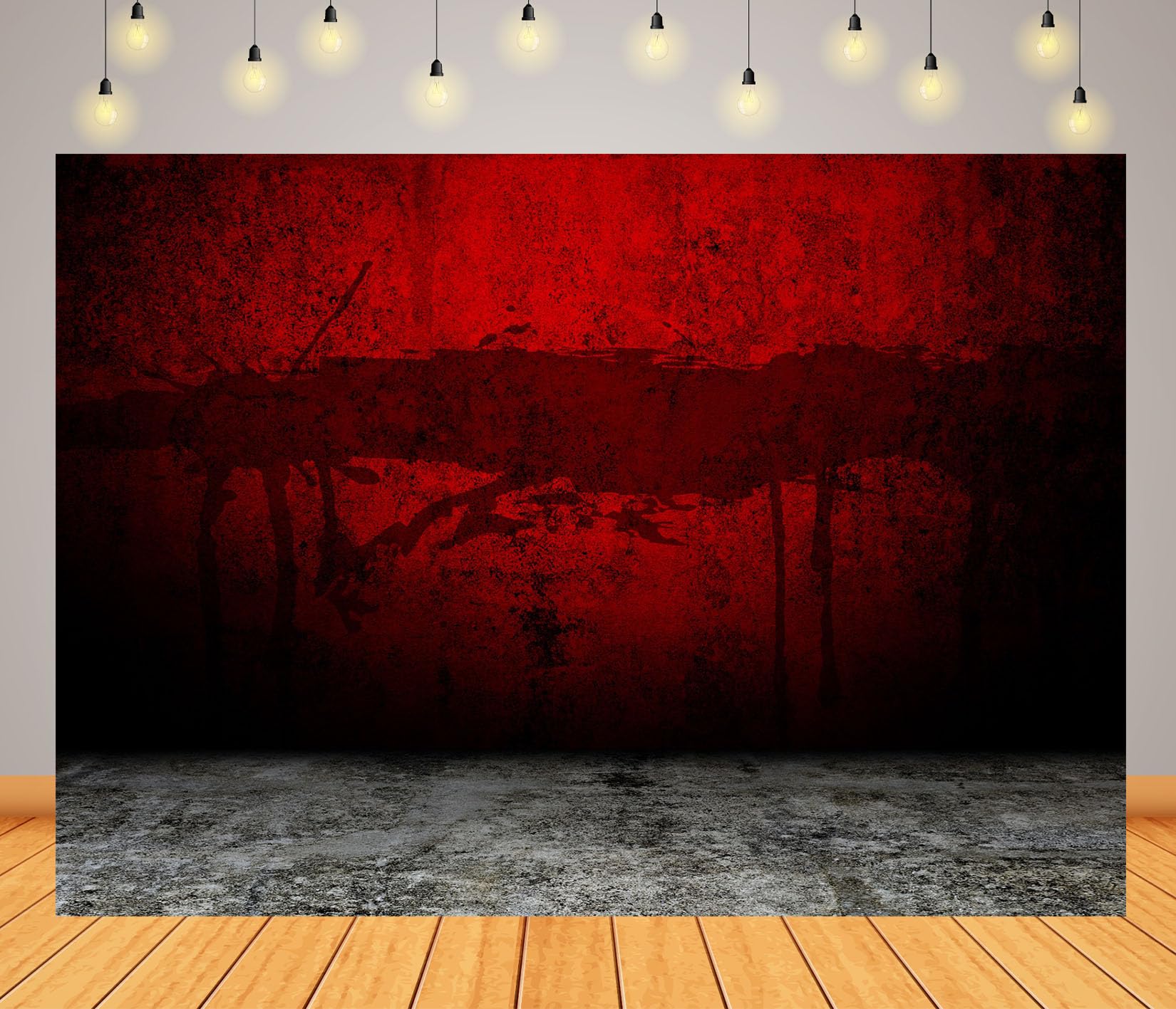 17x10FT Pared Grunge Roja con Suelo Fondo Fotográfico
