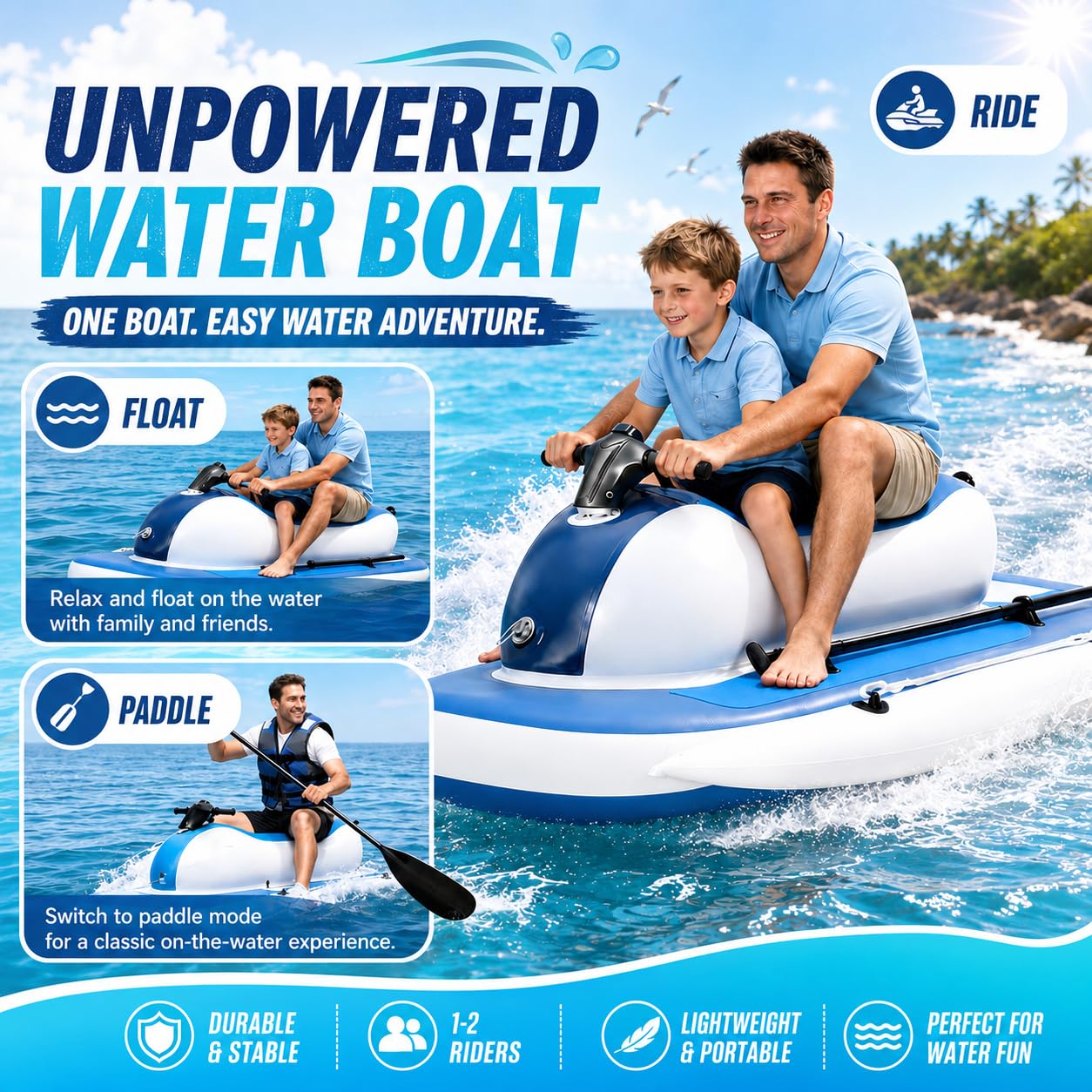 Barca Hinchable Mejorada para Snorkel y Mar Unpowered | Descubrimiento aguas profundas, doble control, maniobras rápidas, snorkel oceánico, construcción exterior