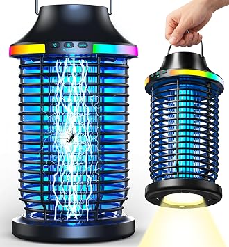 Bug Zapper Outdoor Cordless, 2026 Upgraded 4200V Electric Mosquito Zapper 5 in 1 Rechargeable Bug Zapper Outdoor Waterproof with 5000mAH Battery, Portable Fly Zapper Insect Zapper for Patio Camp
