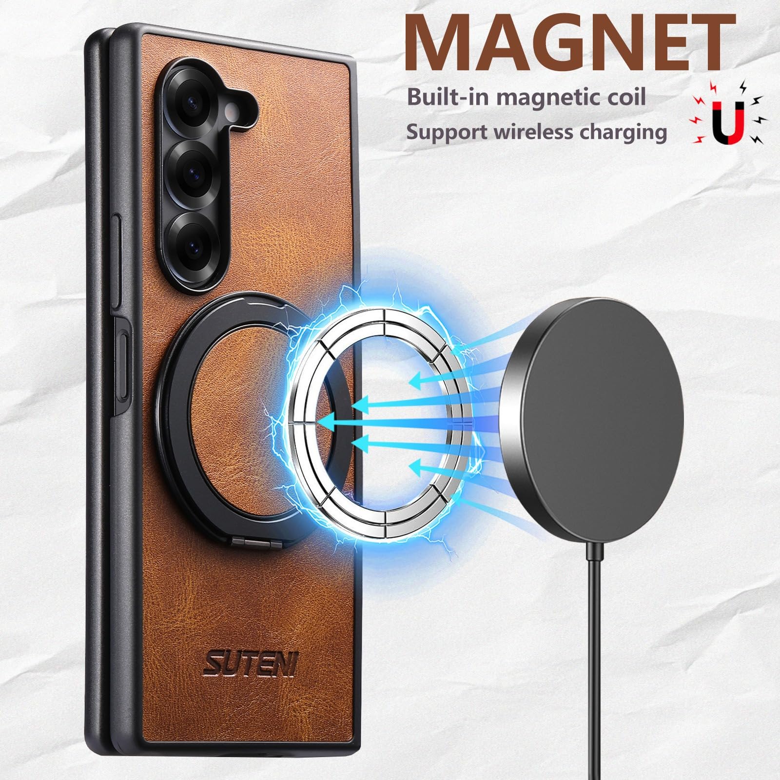 Funda para Galaxy Z Fold 8 Ultra con Anillo Giratorio de 360°, Marrón