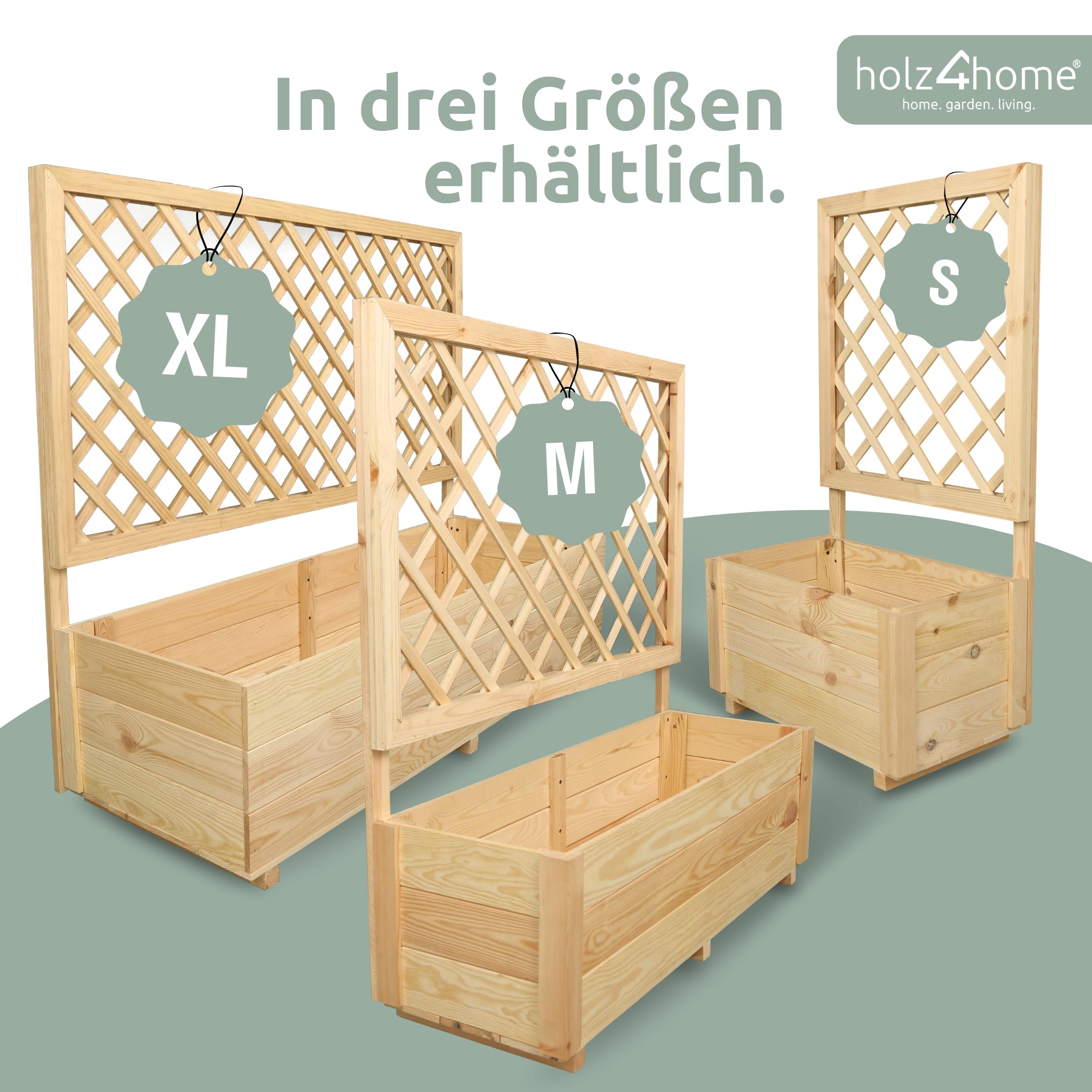 holz4home® Pflanzkasten mit Rankgitter XL aus Kiefernholz I 44x128x104 cm I inkl. Gartenhandschuhe & Vlies I Pflanzkübel mit Spalier I Hochbeet für Balkon als Sichtschutz I Blumenkasten
