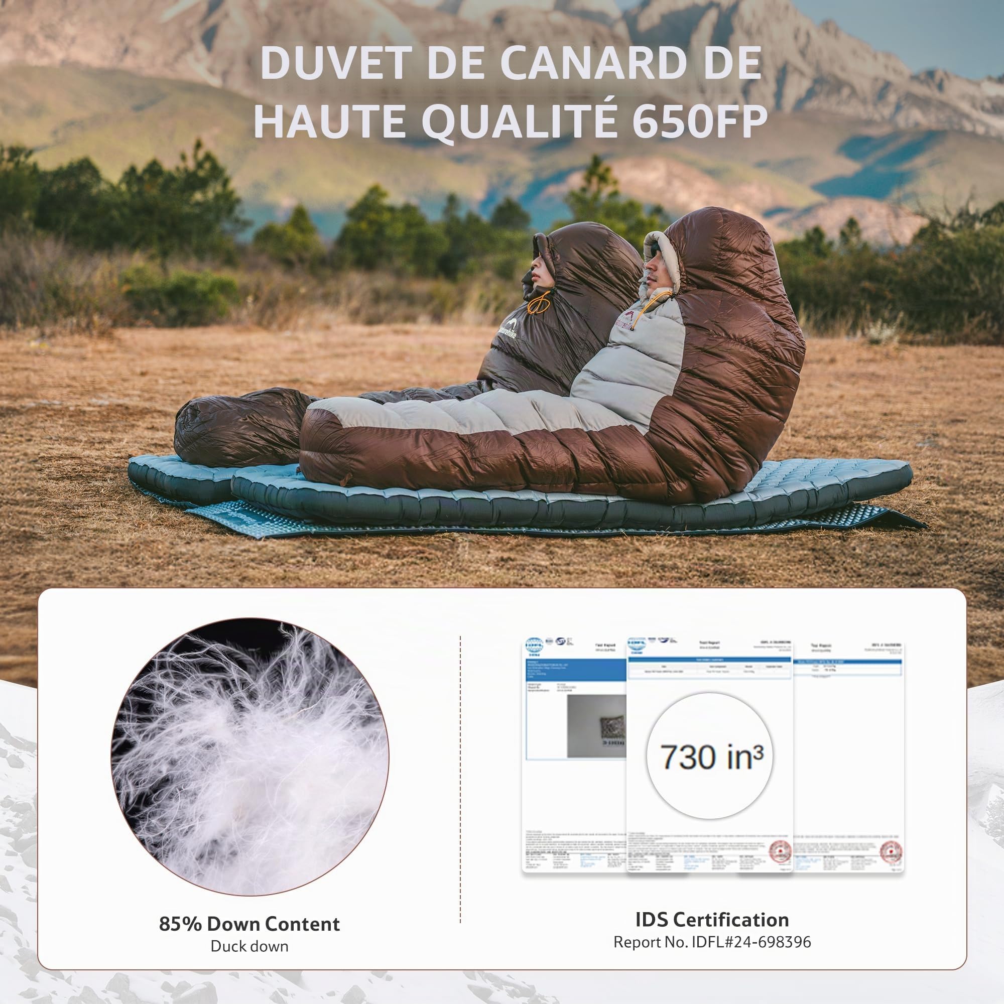Naturehike Snowbird Duvet de Canard Sac de Couchage Momie, Sac de Couchage de Camping Professionnel en Plein Air, Unisexe - Sac de Couchage Adulte
