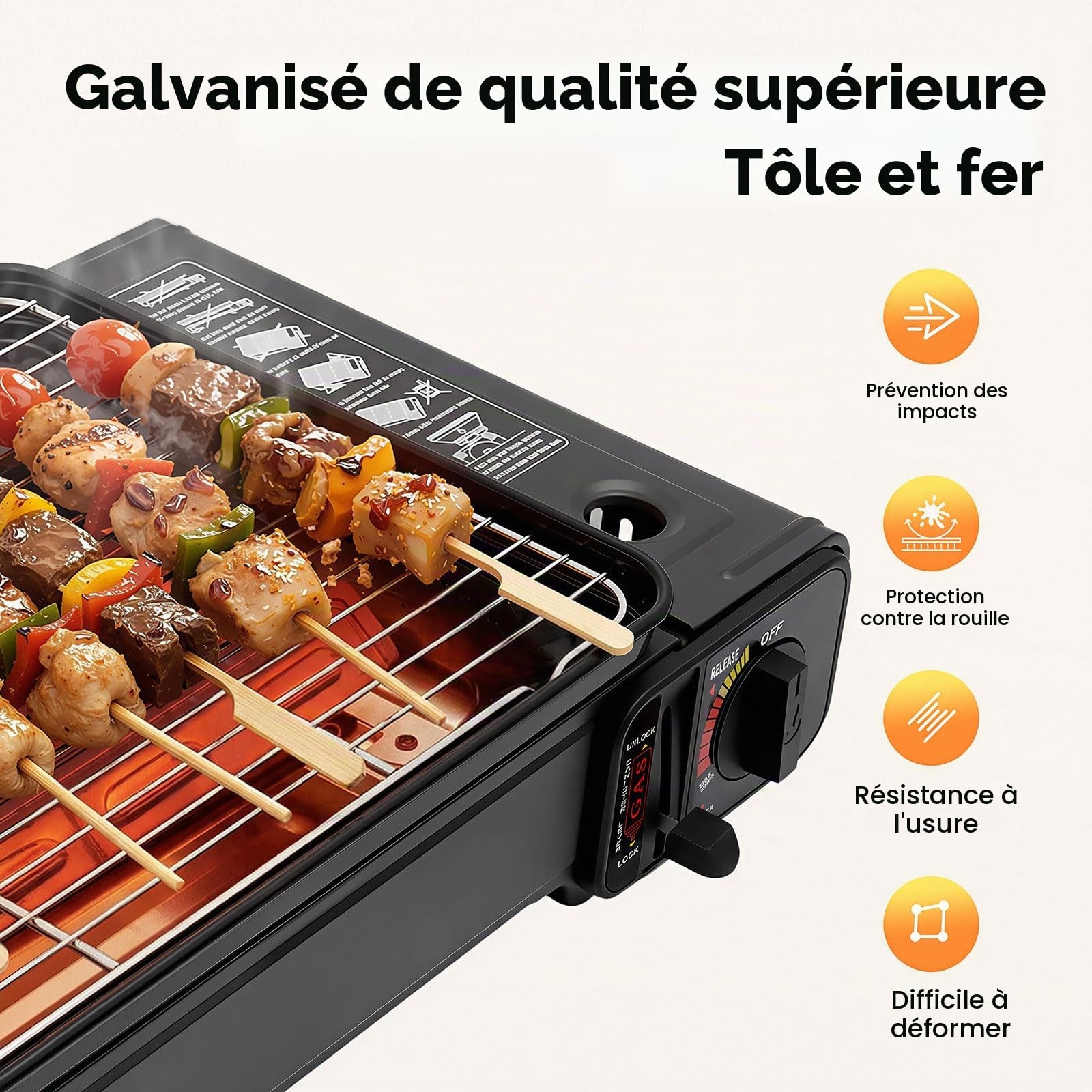 Barbecue à gaz de camping, barbecue à gaz de table 2200 W, barbecue à gaz portable avec collecte des graisses et sac de transport, réchaud à gaz de camping, barbecue à gaz pour terrasse, balcon et