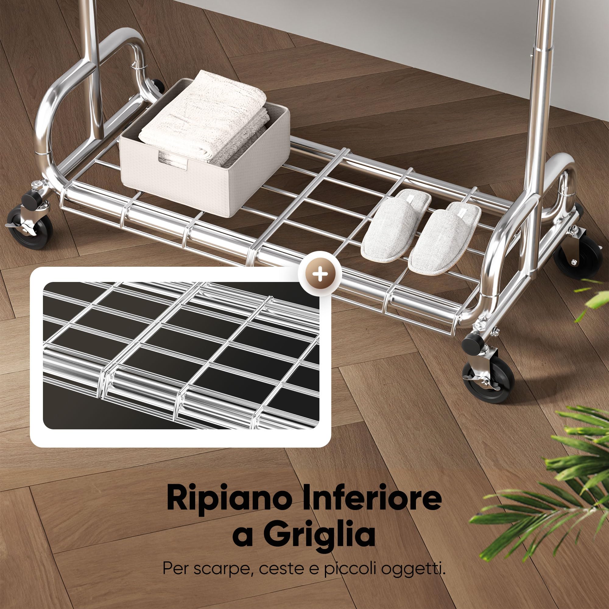 HOKEEPER Appendiabiti da Terra Resistente con Copertura Antipolvere, Barra Estensibile e Altezza Regolabile con Ruote Bloccabili, Salvaspazio per Camera da Letto, Appartamento Piccolo, Lavandería | Terra Resistente 204kg, con Ruote Bloccabili, Salvaspazio