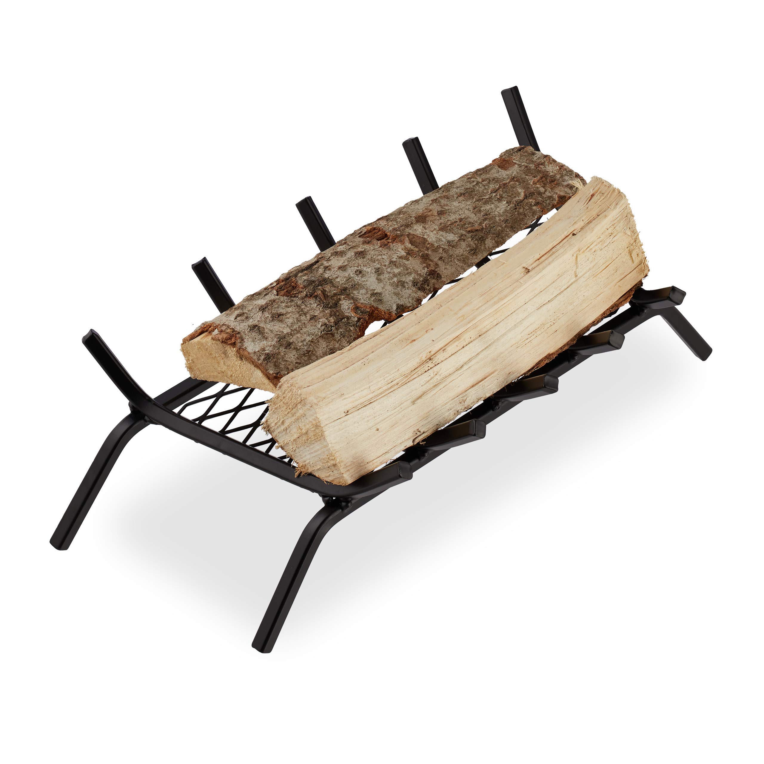 Relaxdays Brucialegna da Camino, Rettangolare, Acciaio, Caminetto con Grill, con Piedi di Appoggio, 16x58x28 cm, Nero