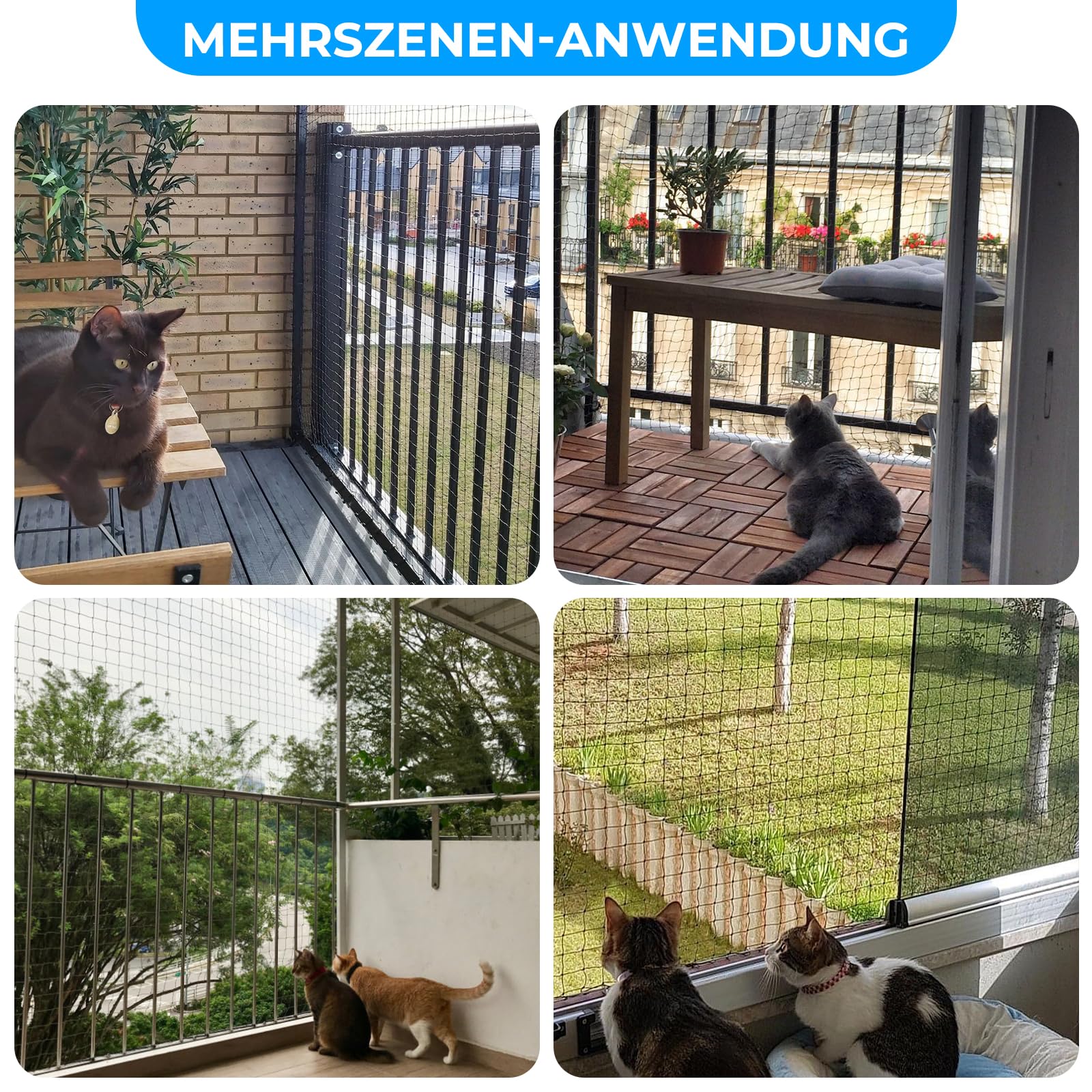 Katzennetz für Balkon Ohne Bohren, Katzennetz Drahtverstärkt, Transparentes Katzenschutznetz, Katzengitter Fenster ohne Bohren für Fenster Terrasse Tür Innen und Außen (6x3m)