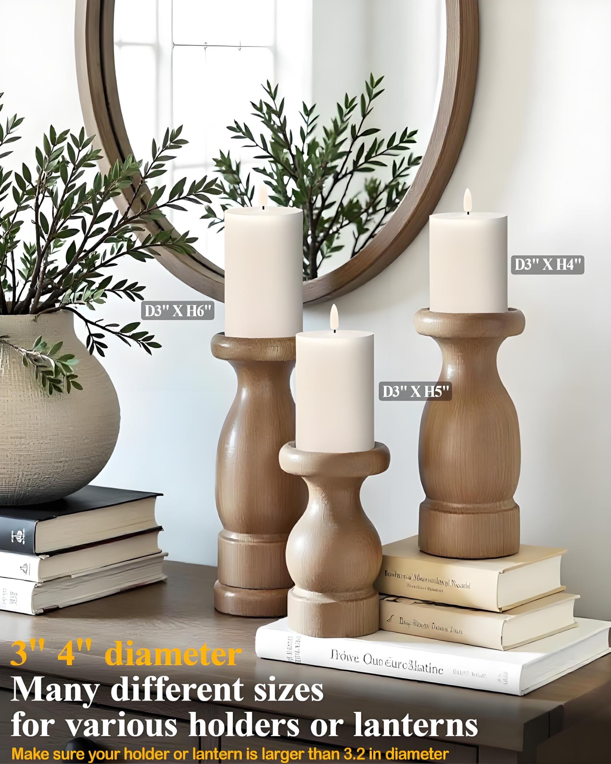 Gmnee Candele cilindriche senza fiamma, confezione da 3 candele a batteria da 350 ore con telecomando, timer, tremolanti, inodore, parte superiore piatta, in vera cera, perfette come grandi candele
