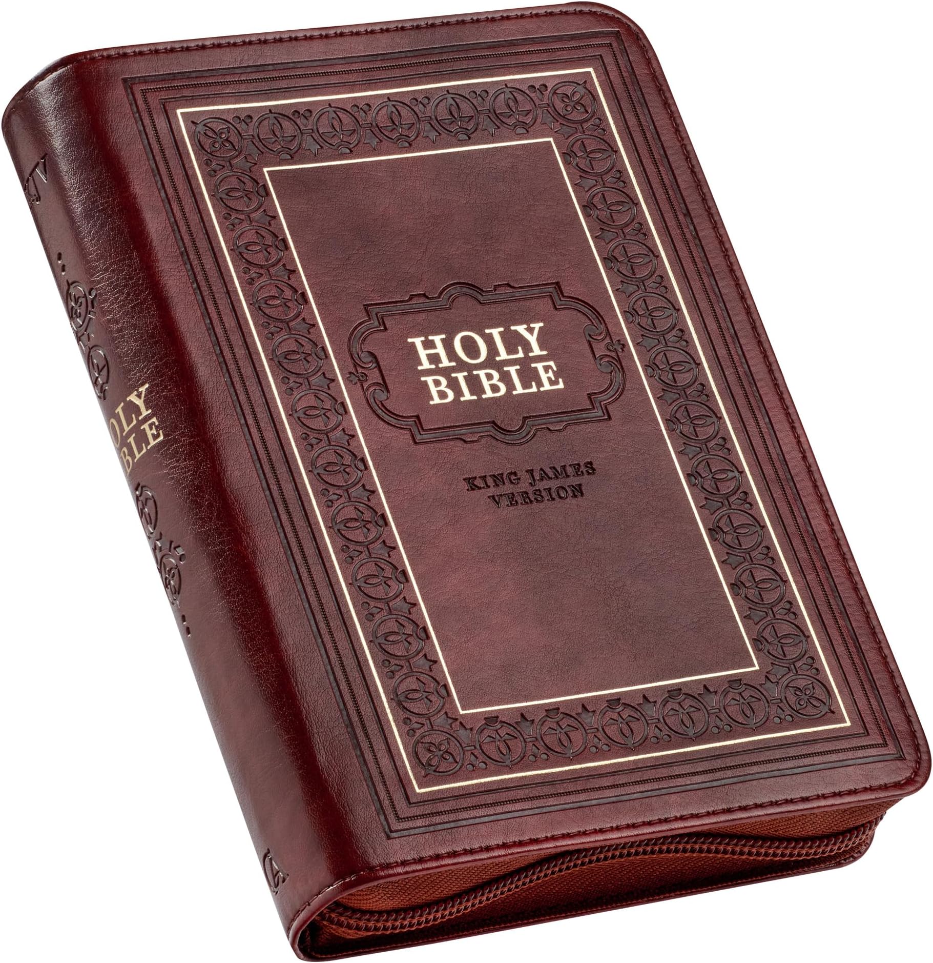 KJV Holy Bible, Compact Large Print Faux Leather Red Letter Edition - Ribbon Marker, King James Version, Burgundy, Zipper Closure