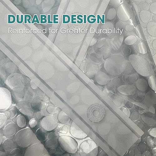 Miniatura 2 de Forro de cortina de ducha de plástico azul claro, PEVA, impermeable, ligero, con diseño de guijarros 3D, tamaño estándar, 70 x 72 pulgadas, para