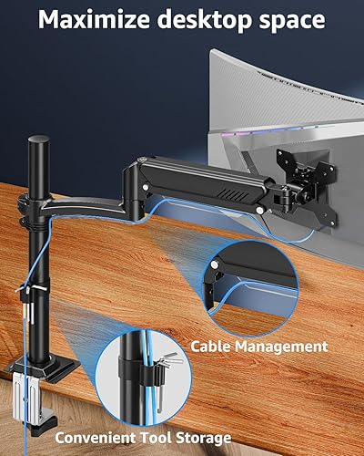 Miniatura 5 de Brazo de monitor individual con capacidad para 4.4-22 libras, soporte de monitor para escritorio, soporte de monitores de altura ajustable para