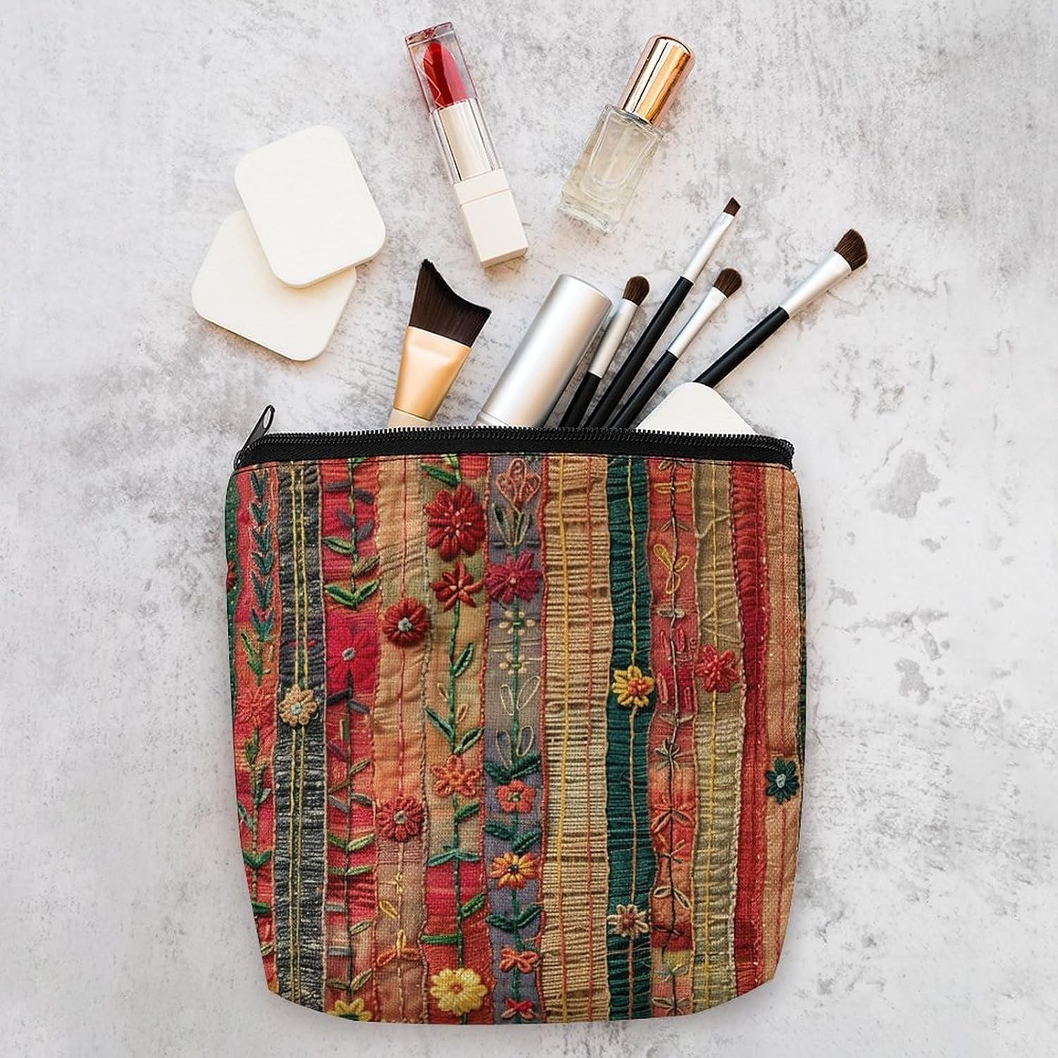 Travel Makeup Bag Linen 8.3x7.5in, Zipper Cosmetic Pouch Gifts for Women image 4