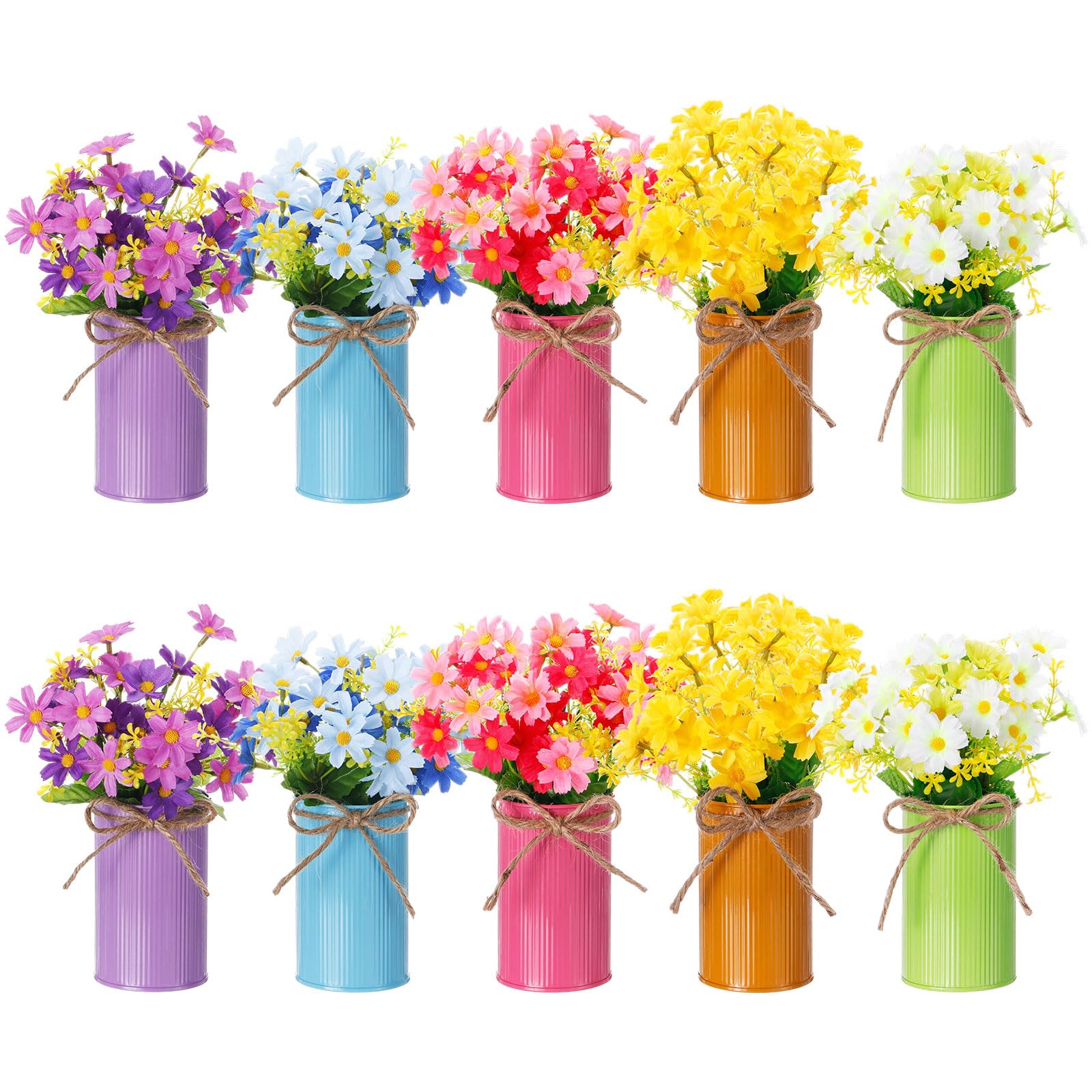 Photo 1 of Ferrochef 30 Pcs Spring Centerpiece for Table Spring Office Decoration Galvanized Metal Flower Bucket with Artificial Daisy Flower Bunny Pick, Springs Floral Arrangement for Wedding Birthday Party