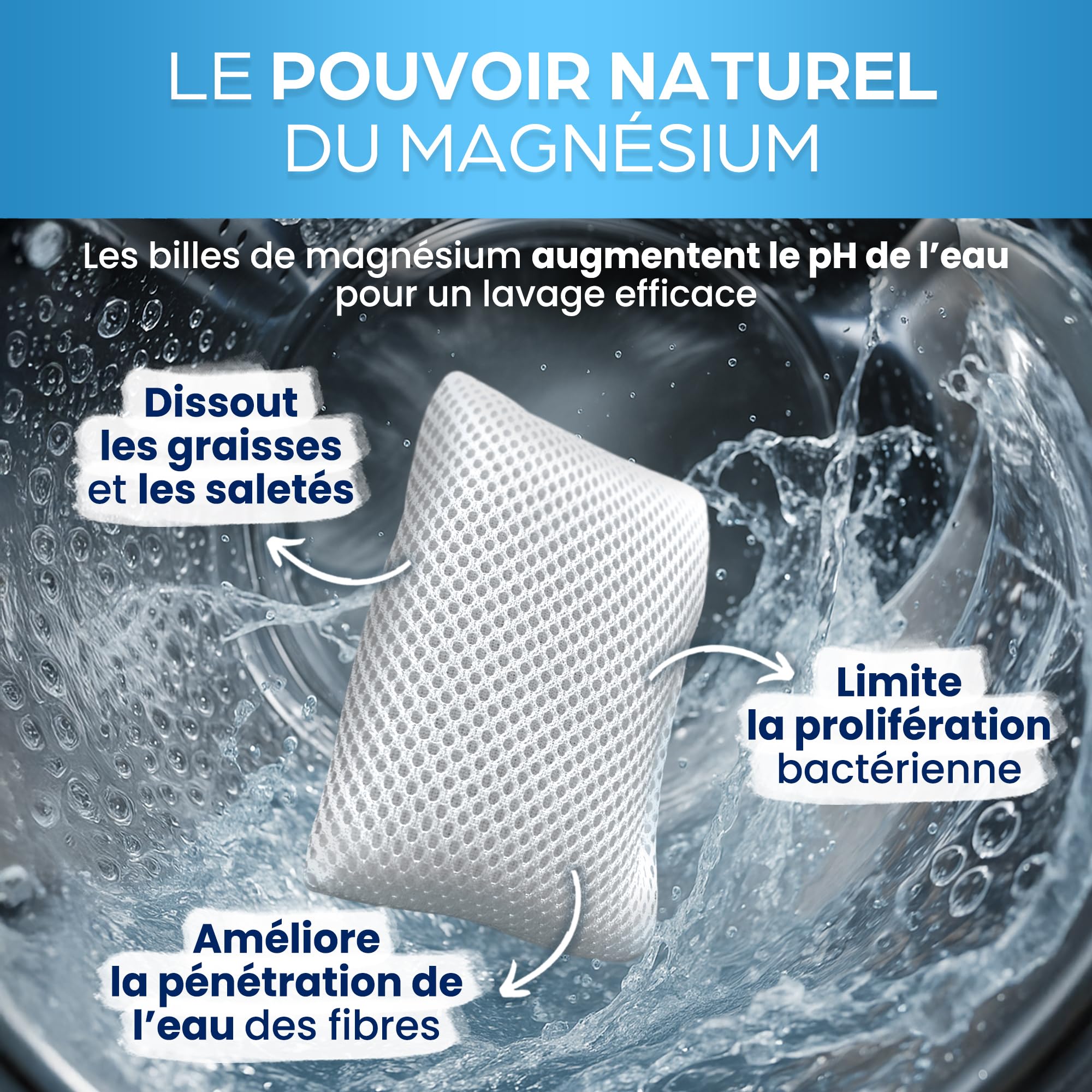 ORINKO Lessive Écologique Réutilisable avec Billes de Magnésium – 350 Lavages – Sachet en Coton Lavable – Alternative Naturelle Zéro Déchet pour Lavage du Linge sans Détergent