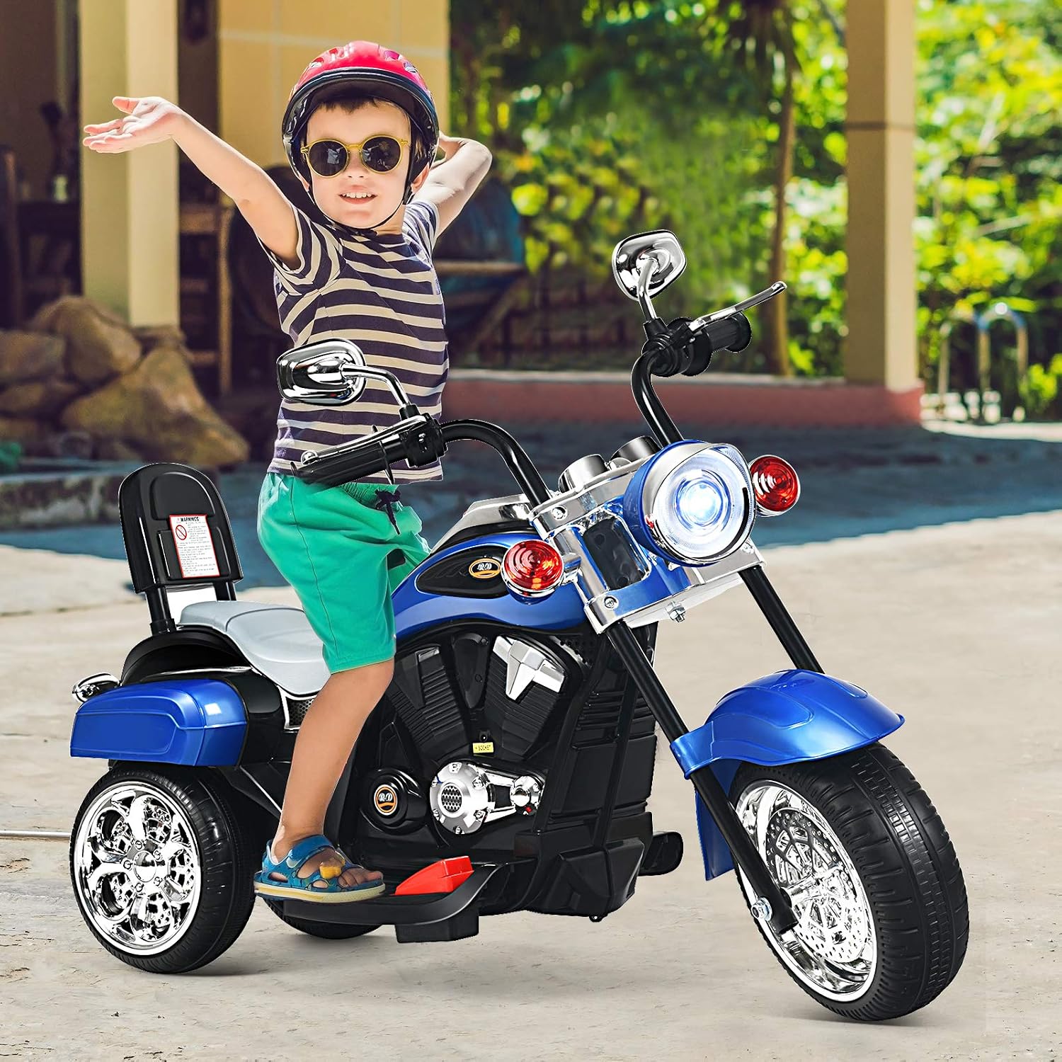 HONEY JOY Kids Motorcycle, 6V Battery Powered Toddler Chopper Motorbike Ride On Toy w/Horn & Headlight, Foot Pedal, 3-Wheel Mini Electric Motorcycle for Kids, Gift for Boys Girls(Blue)