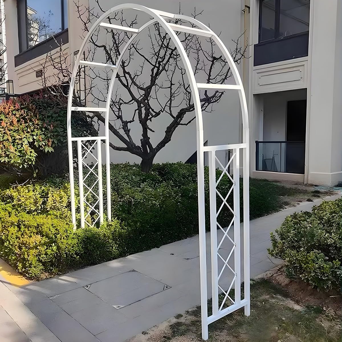 Arco da giardino in metallo robusto resistente alle intemperie supporto per rose galvanizzato con base per decorazione di nozze 2,2 m finitura nera resistente alla ruggine.