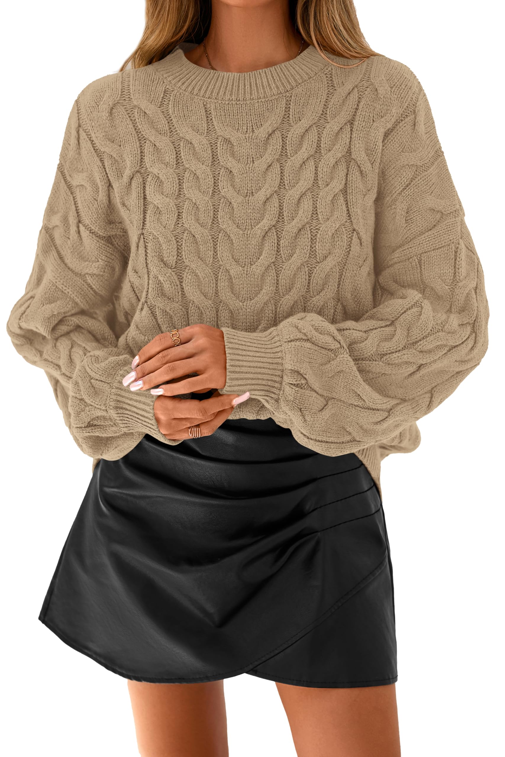 dowerme Womens Oversized Sweaters 2025 Long Sleeve Crewneck Cable Knit Chunky Pullover Cute Fall Outfits Winter Clothes