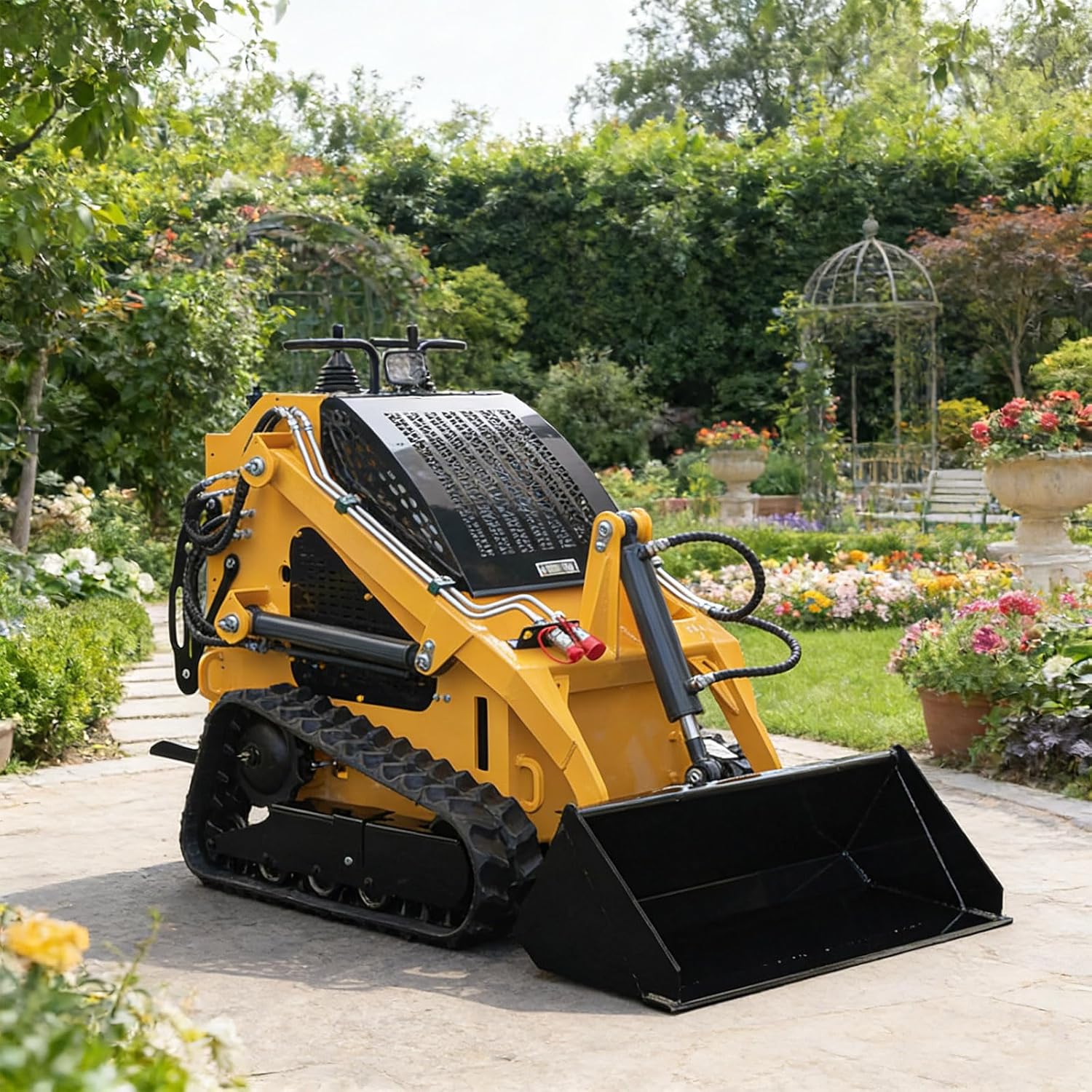 Stand-On Wheeled Mini Skid Steer Loader with Dual Pilot Operation Handle for Construction & Landscaping, Hydraulic Compact Small Skid Steer Loader with deepens Bucket for Residential Yard Work