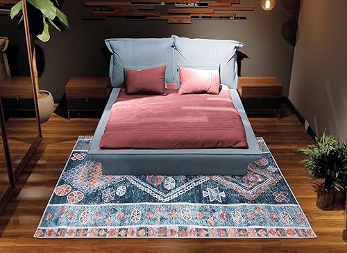 Miniatura 7 de Bloom Rugs Mysia - Alfombra lavable de 8 x 10 pies, diseño geométrico tribal azulmulticolor para sala de estar, dormitorio, comedor y cocina, tamaño