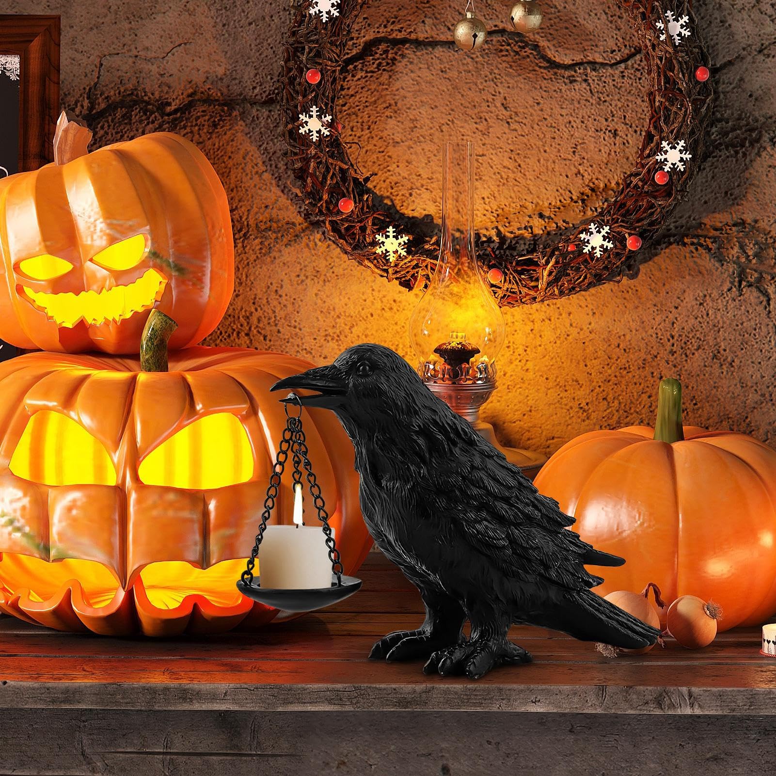 Podstawki Do Świec Halloween na Świece z Dekoracjami Imitującymi Kruka