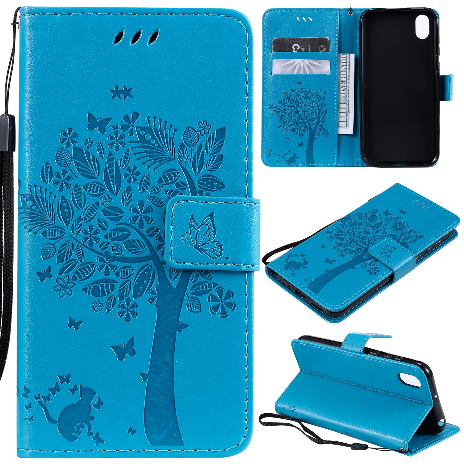 Custodia In Pelle Per Huawei Y5 2019 – Flip Cover Con Portafoglio E Supporto – Motivo Girasole BF - 4