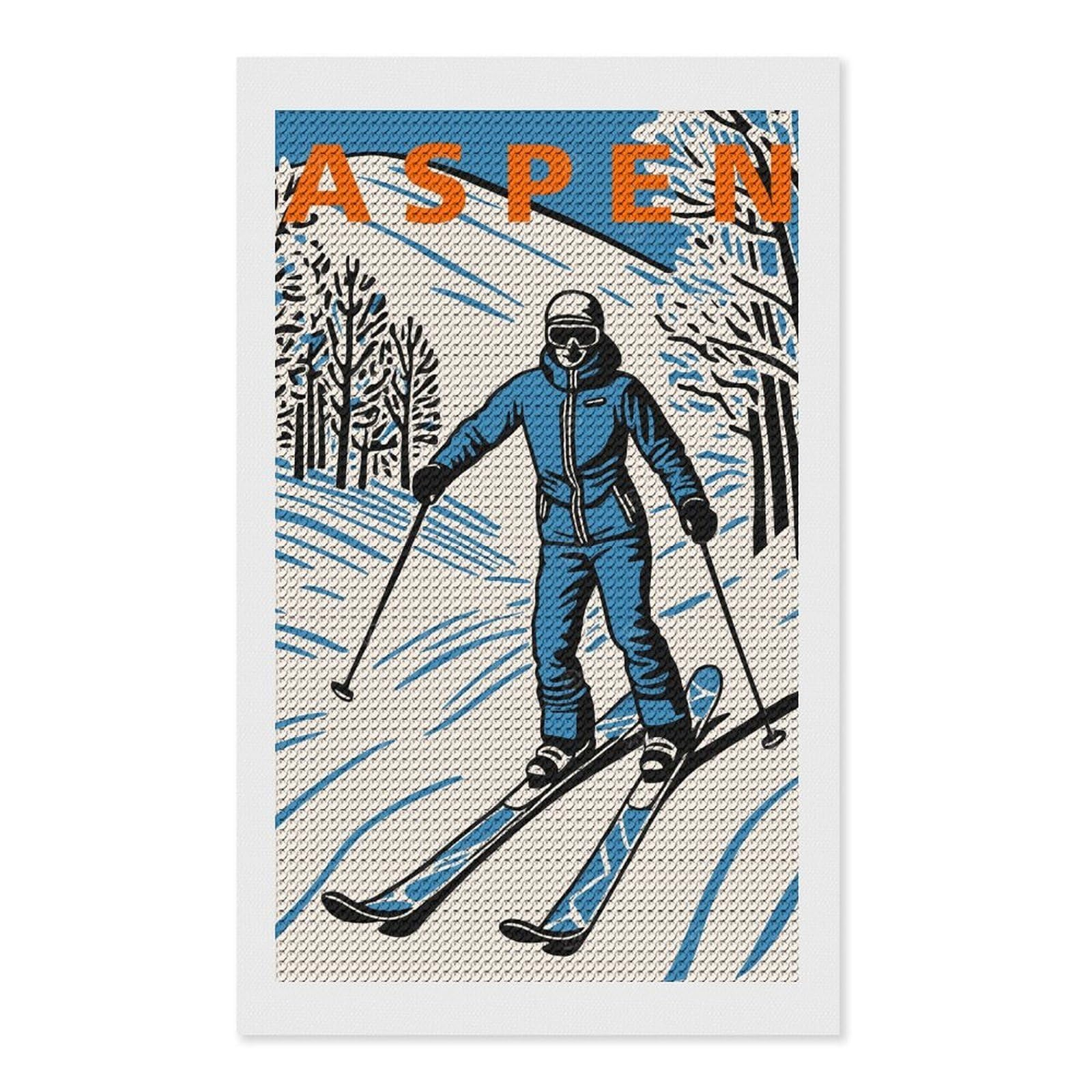 Junmoney Aspen Skiing Round Drill Diamond Painting 12"x20", for Women, Relaxing DIY Hobby, Bedroom Decor, Christmas Gift, Adhesive Canvas