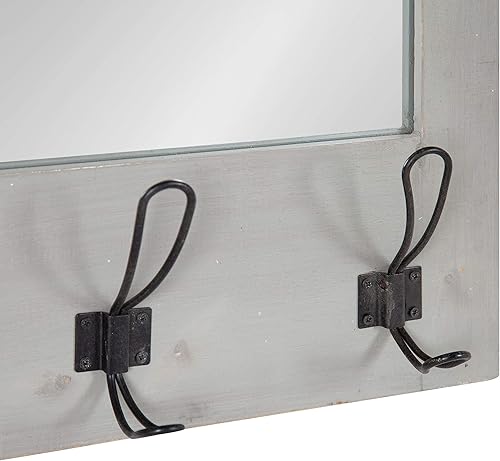 Miniatura 8 de Kate and Laurel Cates Espejo de pared rústico con ganchos, 18 x 28 pulgadas, color gris lavado, decoración de pared de granja con función