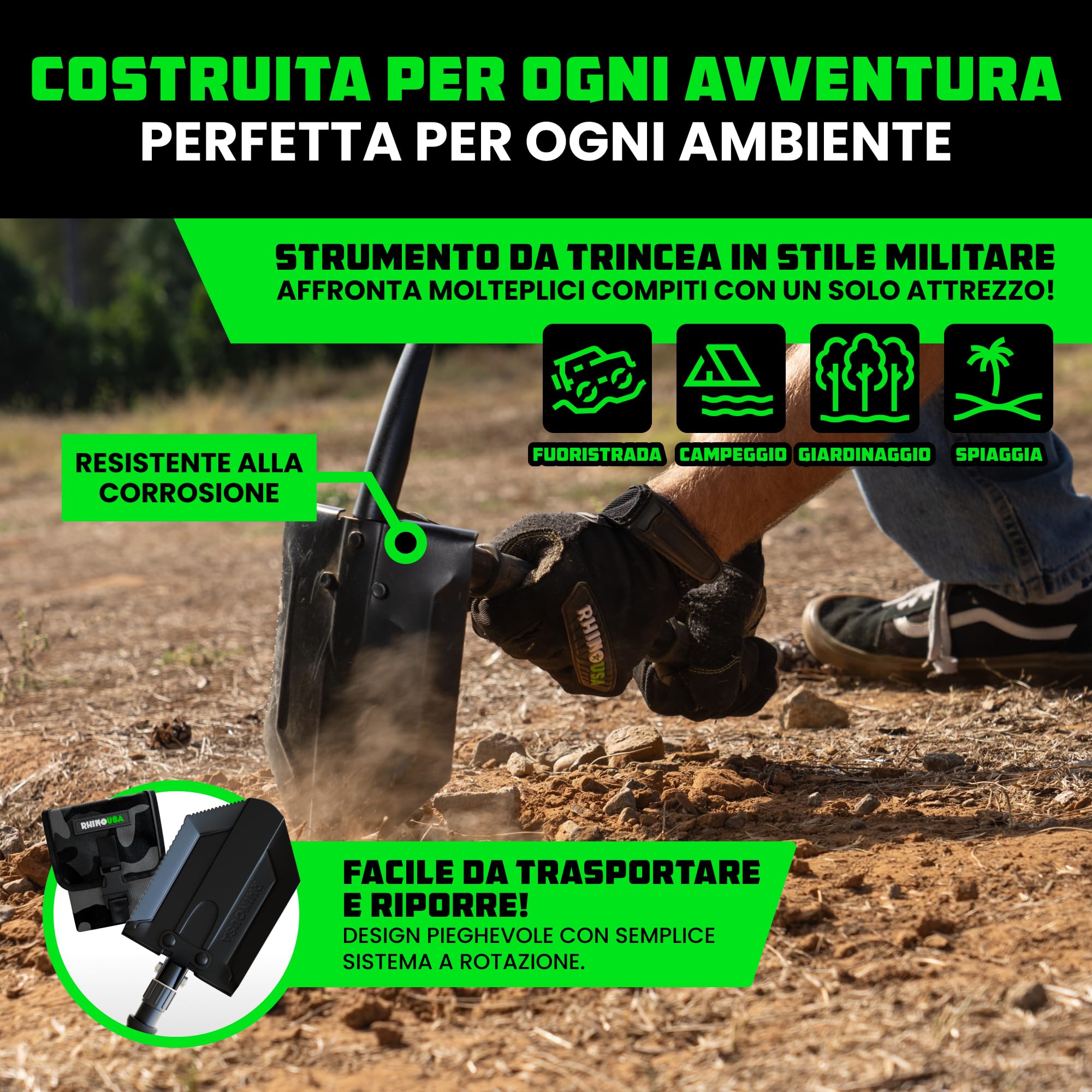 RHINO USA Pala di sopravvivenza pieghevole