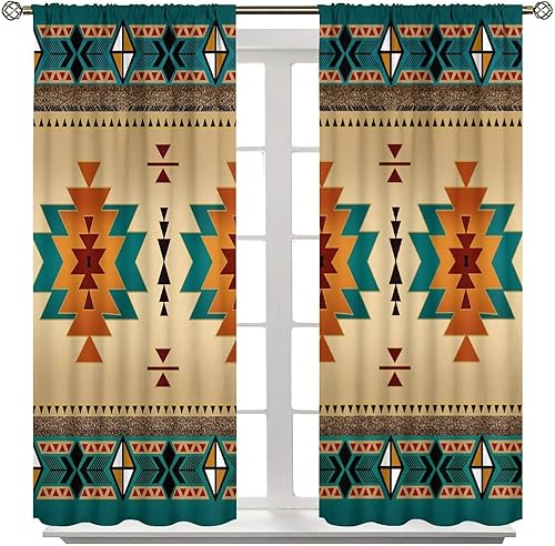 Miniatura 4 de YCness Cortinas aztecas, patrón étnico nativo nativo americano del suroeste, patrón étnico bohemio occidental geométrico opaco, tratamiento de