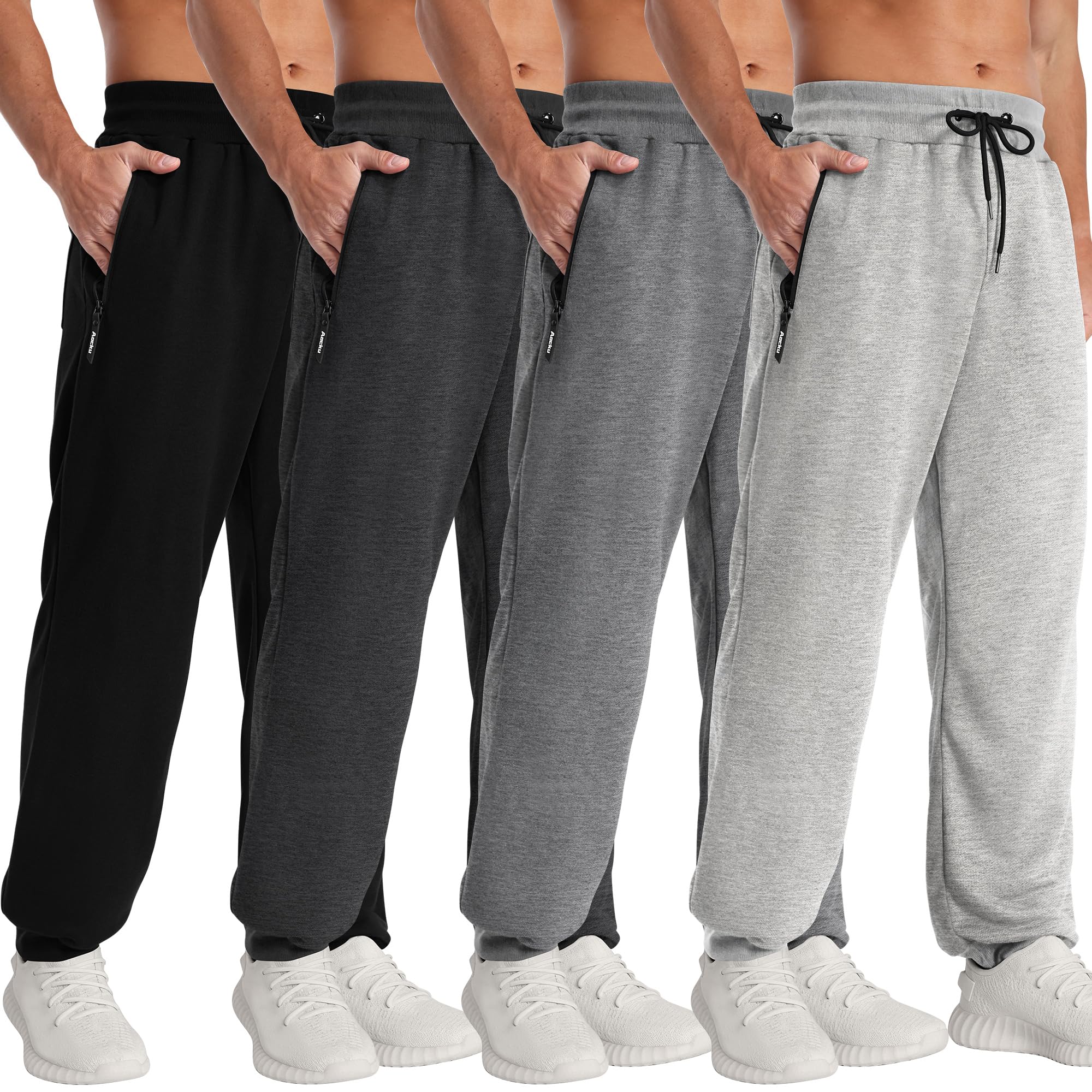 4 Pack Mens Sweatpants Mens Athletic Joggers Pants with Zipper Pocket and Drawstring Workout Sweatpants
