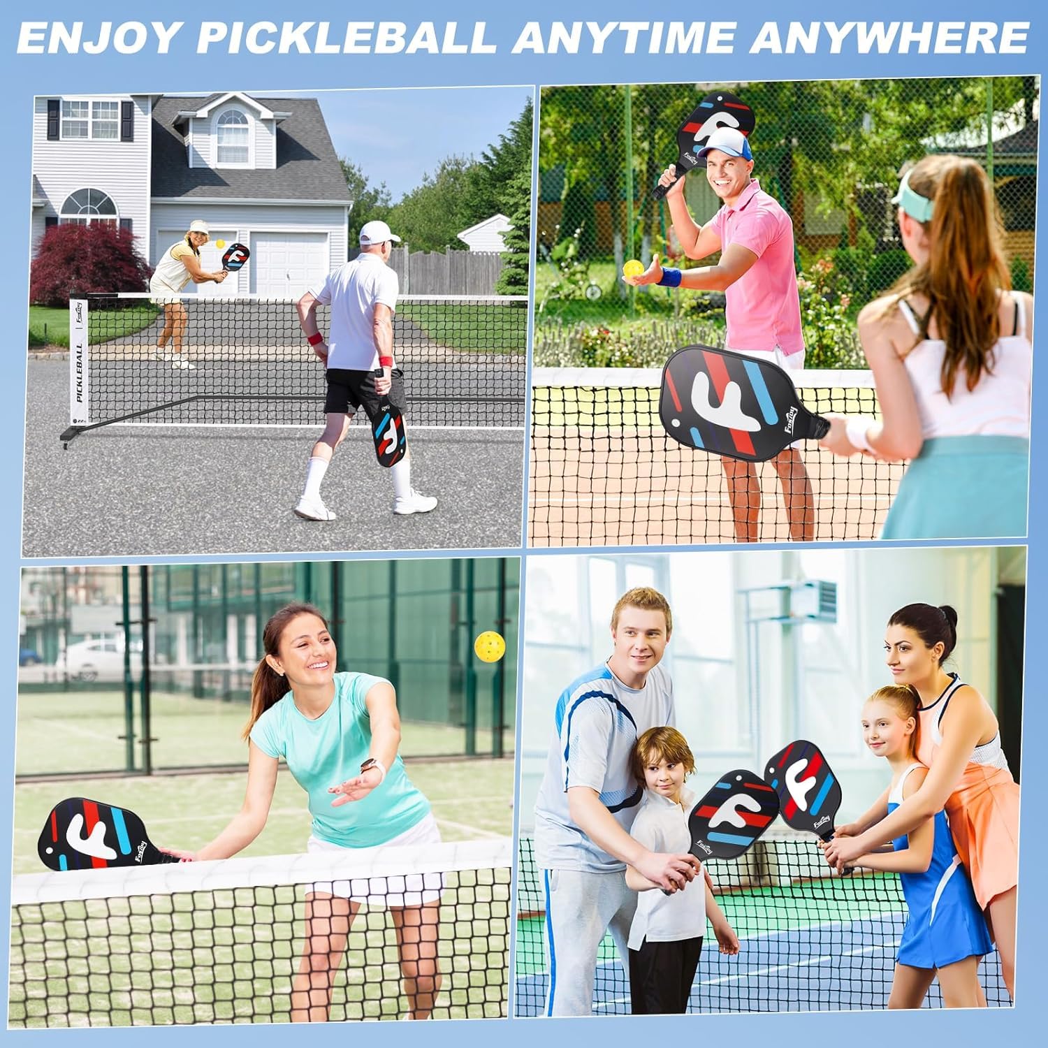 Fostoy Set di retine per pickleball con ruote, dimensioni regolamentari, 4 racchette e 6 palle da sottaceto, borsa per il trasporto, telaio in metallo stabile e rete in polietilene a 18 strati per